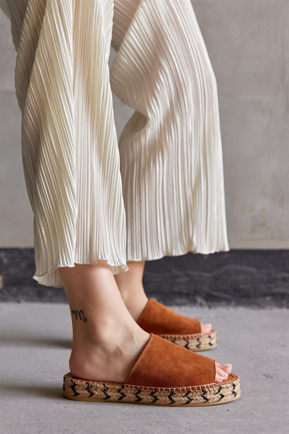 Пера Табачные Замшевые Женские Тапочки-Эспадрильи