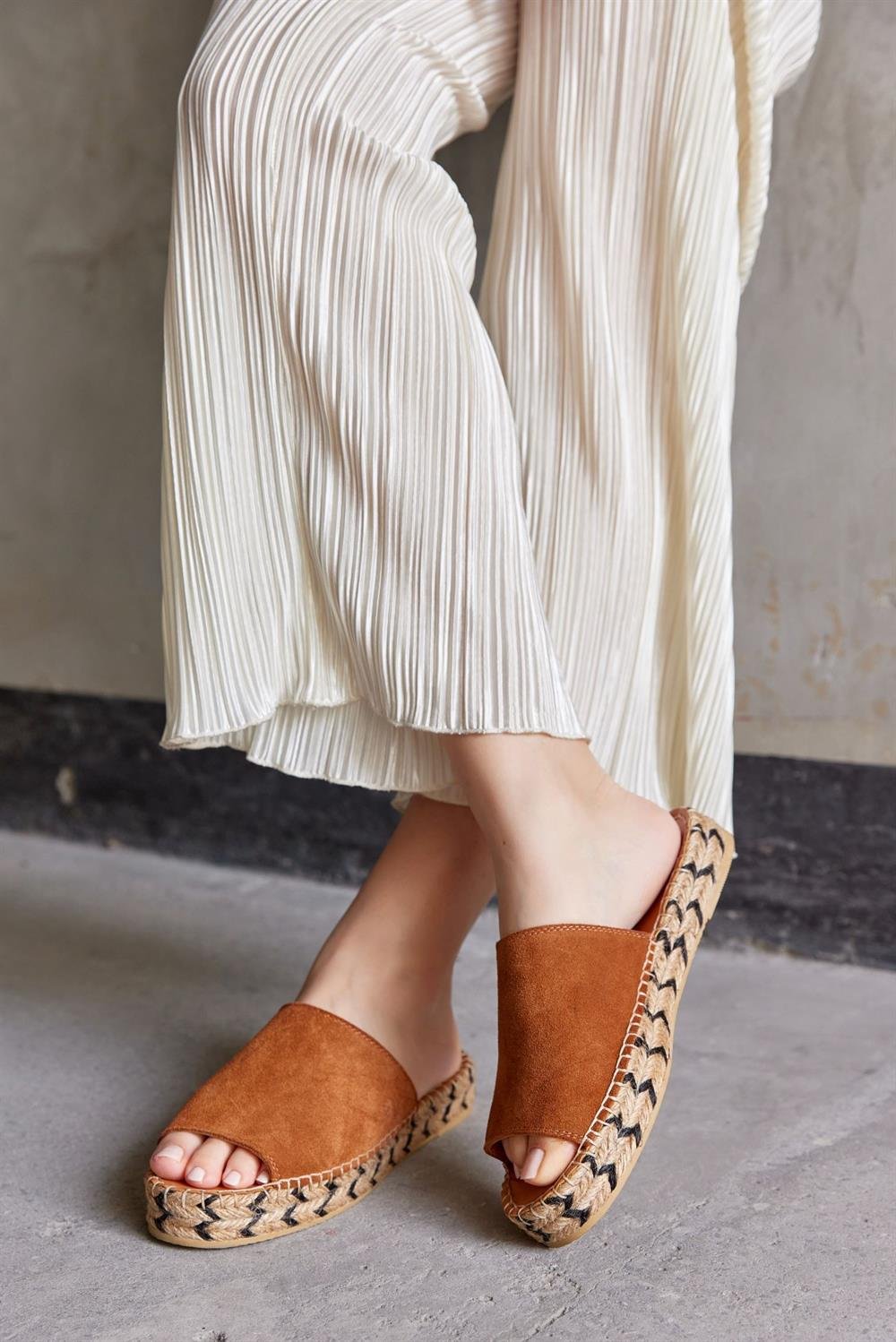 Пера Табачные Замшевые Женские Тапочки-Эспадрильи