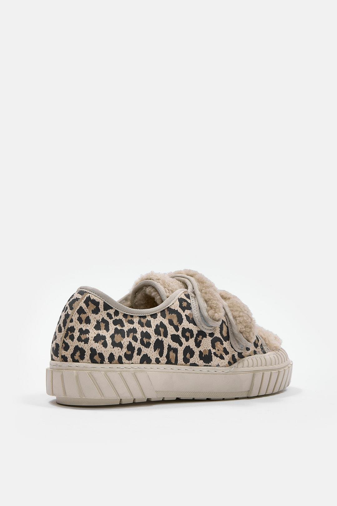 Pookie Bej Leopar Hakiki Deri Kürklü Sneaker