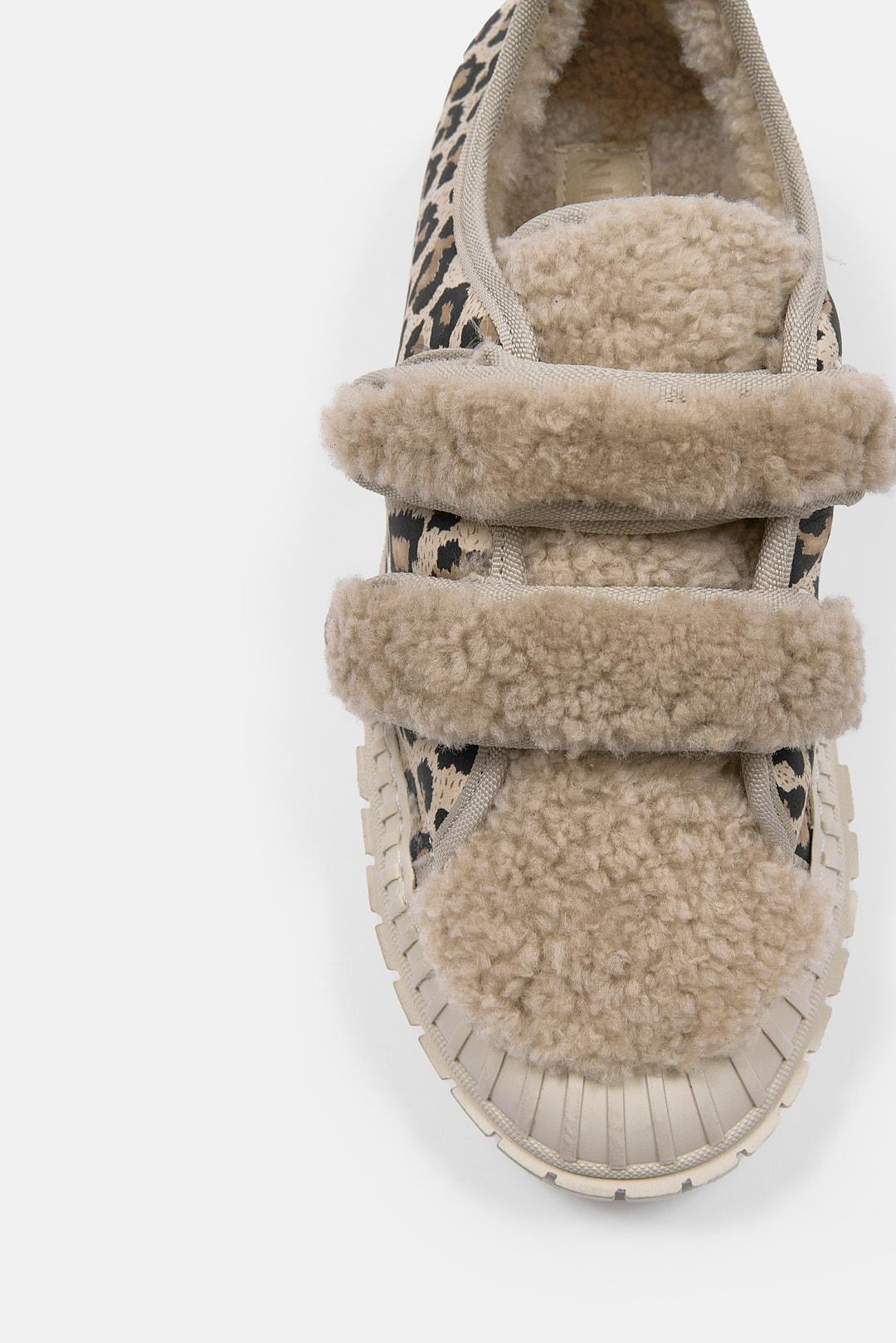 Pookie Bej Leopar Hakiki Deri Kürklü Sneaker