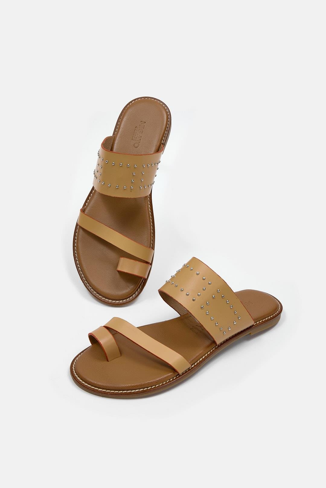 Rebeca Бежевые Женские Кожаные Шлёпки