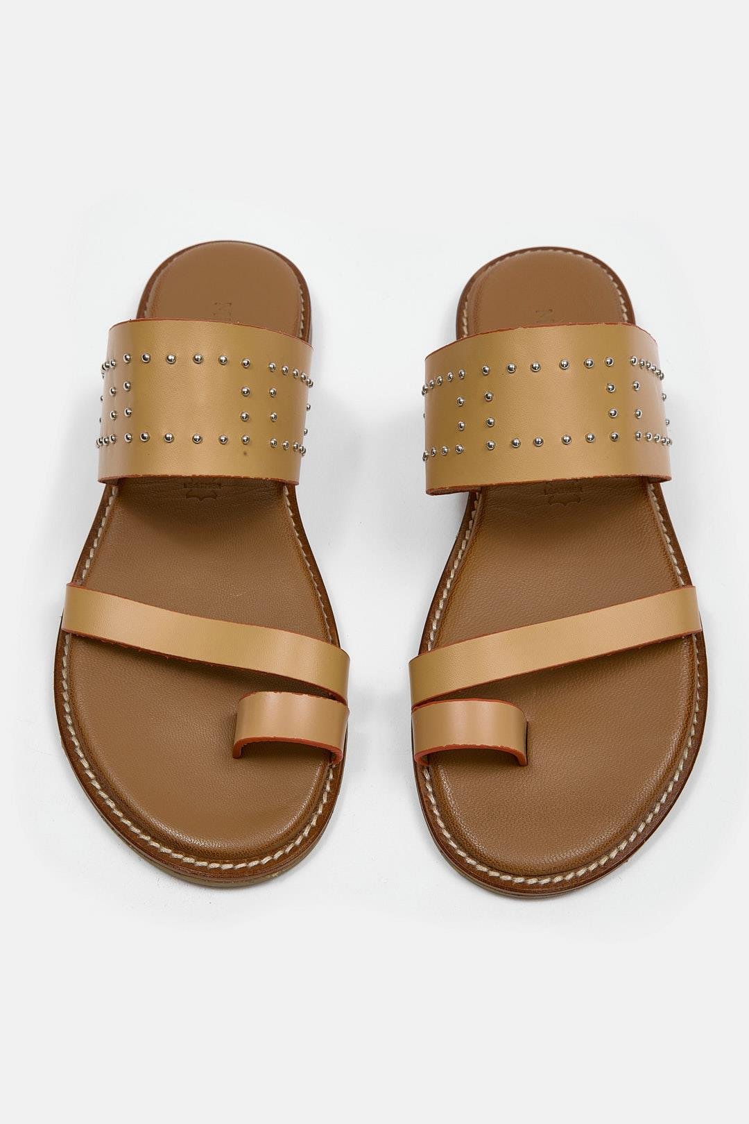 Rebeca Бежевые Женские Кожаные Шлёпки