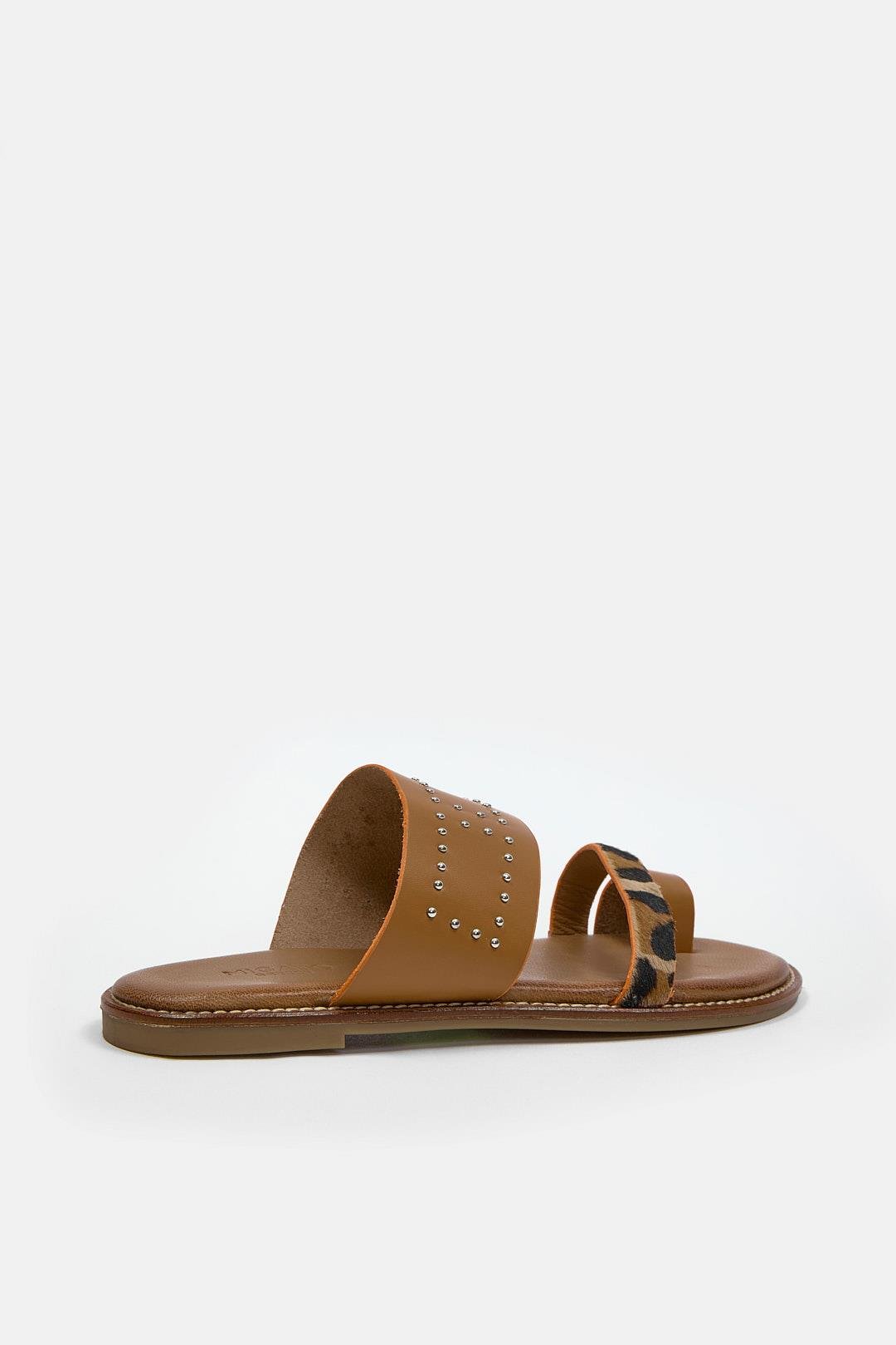 Rebeca Женские Коженые Шлёпки с Табачним Леопврдовым Лентом