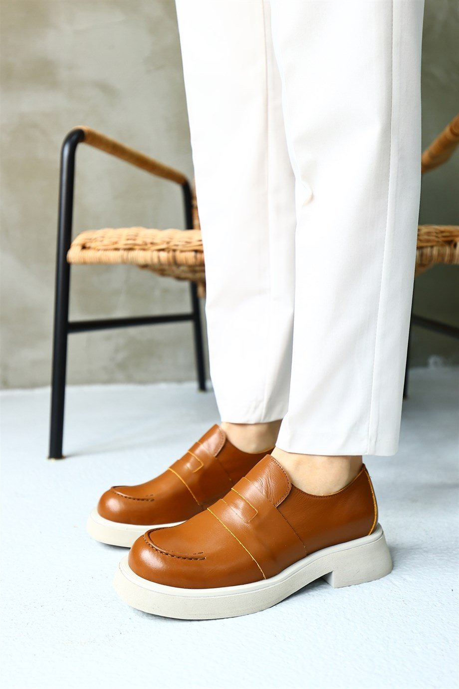 Retro Taba Hakiki Deri Kadın Casual Ayakkabı