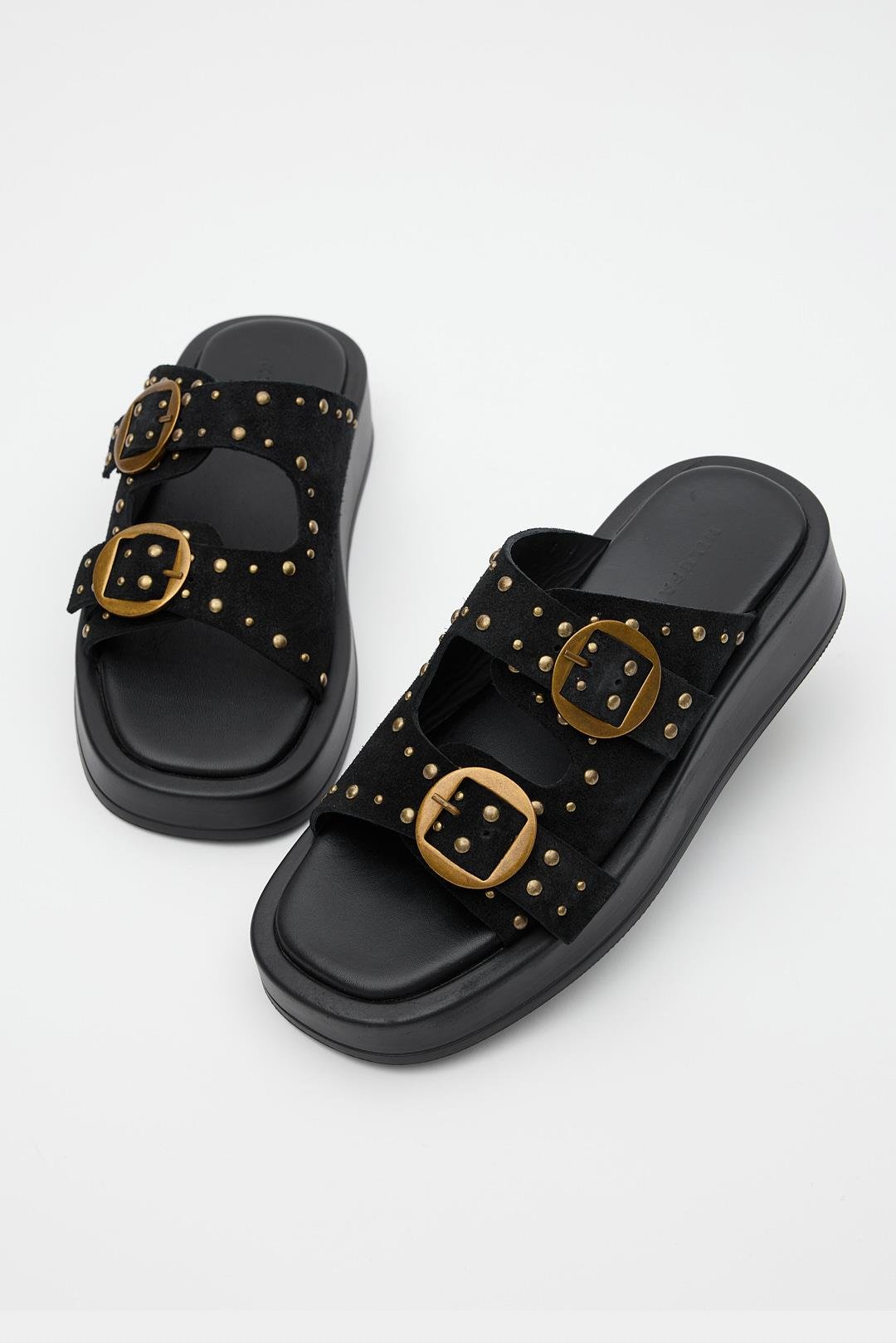 Ricci Черные Натуральные Замшевые Женские Тапочки 