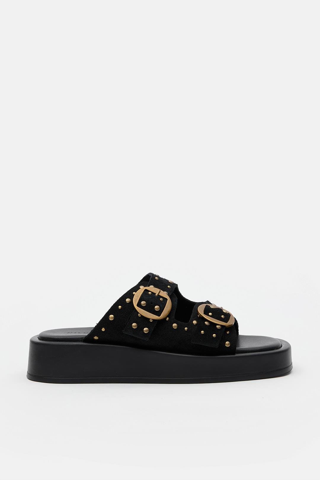 Ricci Черные Натуральные Замшевые Женские Тапочки 