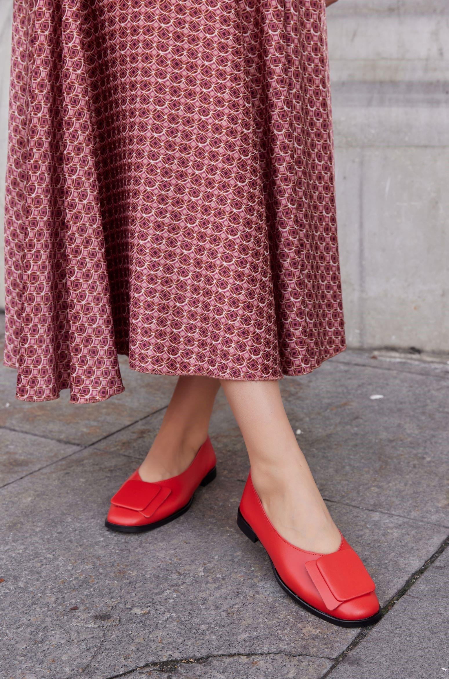 Rilinda Kırmızı Hakiki Deri Kadın Babet