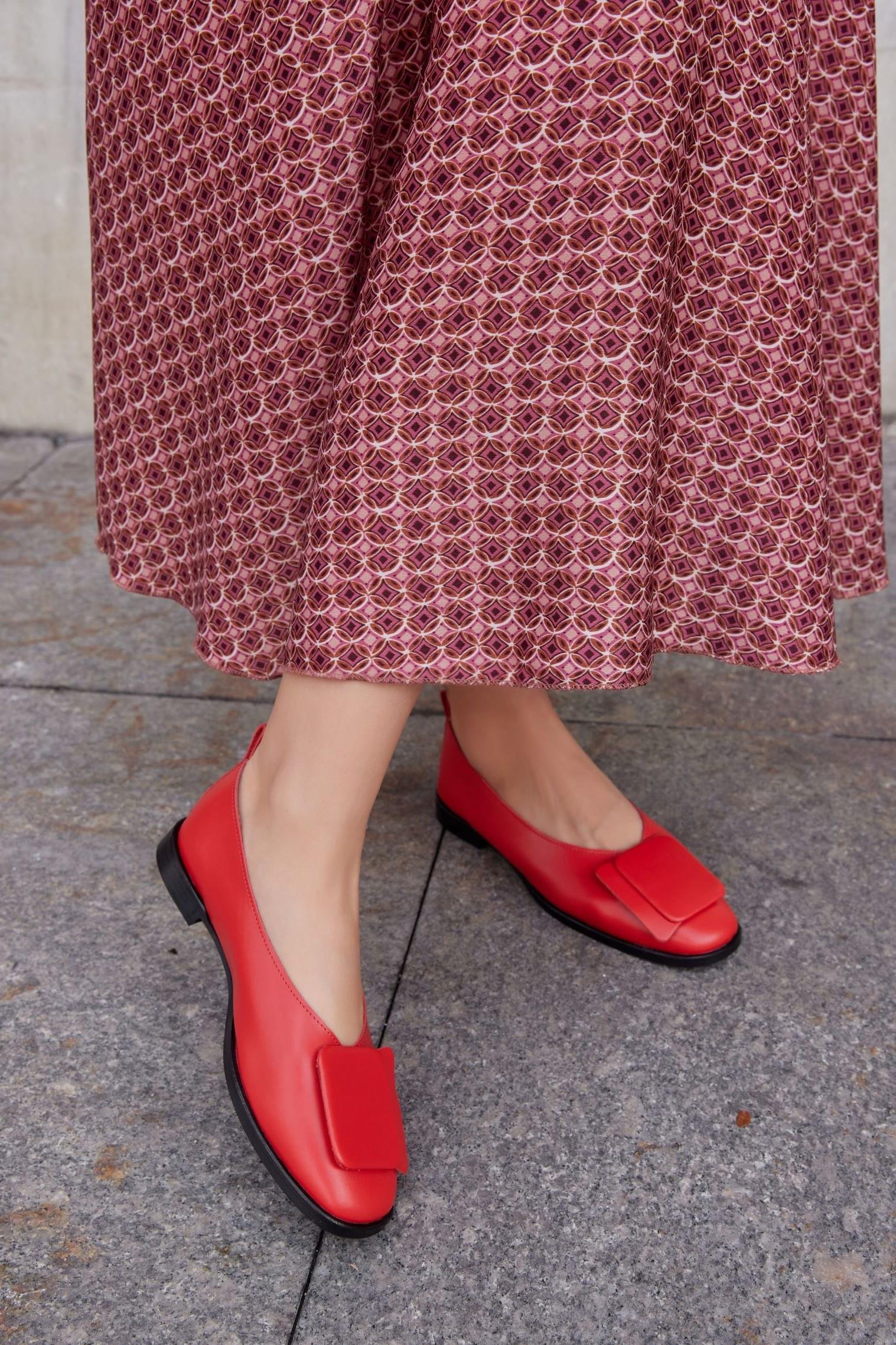 Rilinda Kırmızı Hakiki Deri Kadın Babet