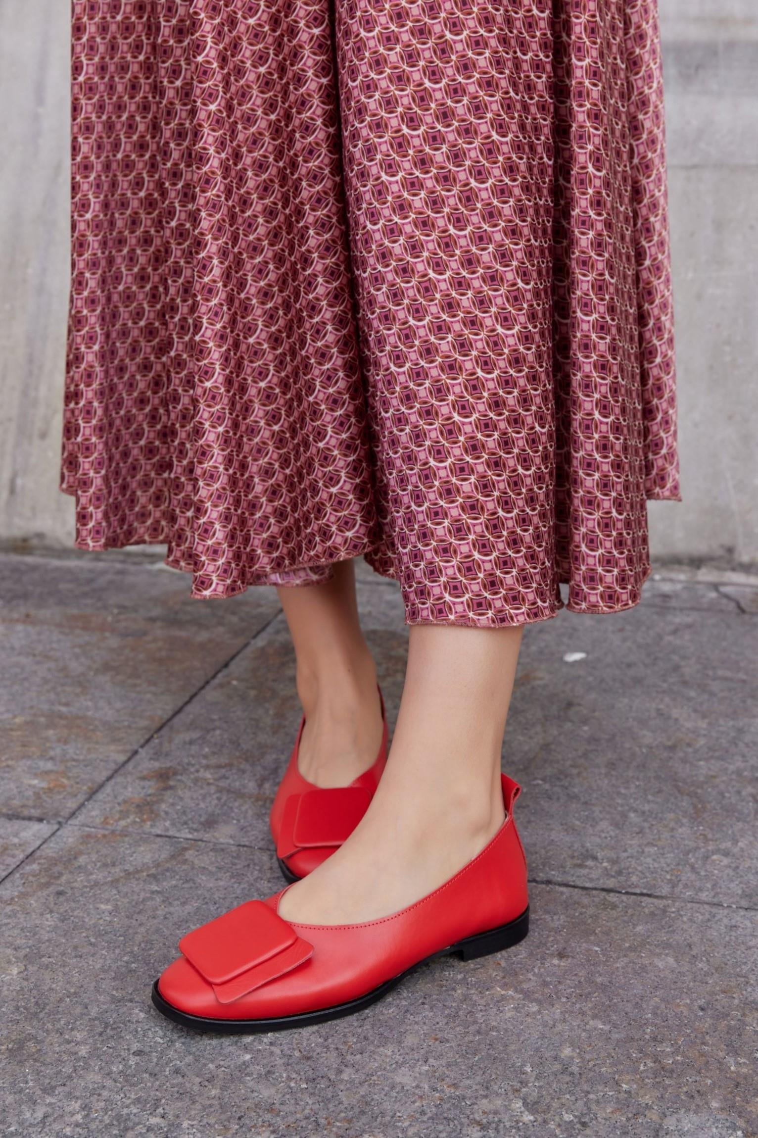 Rilinda Kırmızı Hakiki Deri Kadın Babet