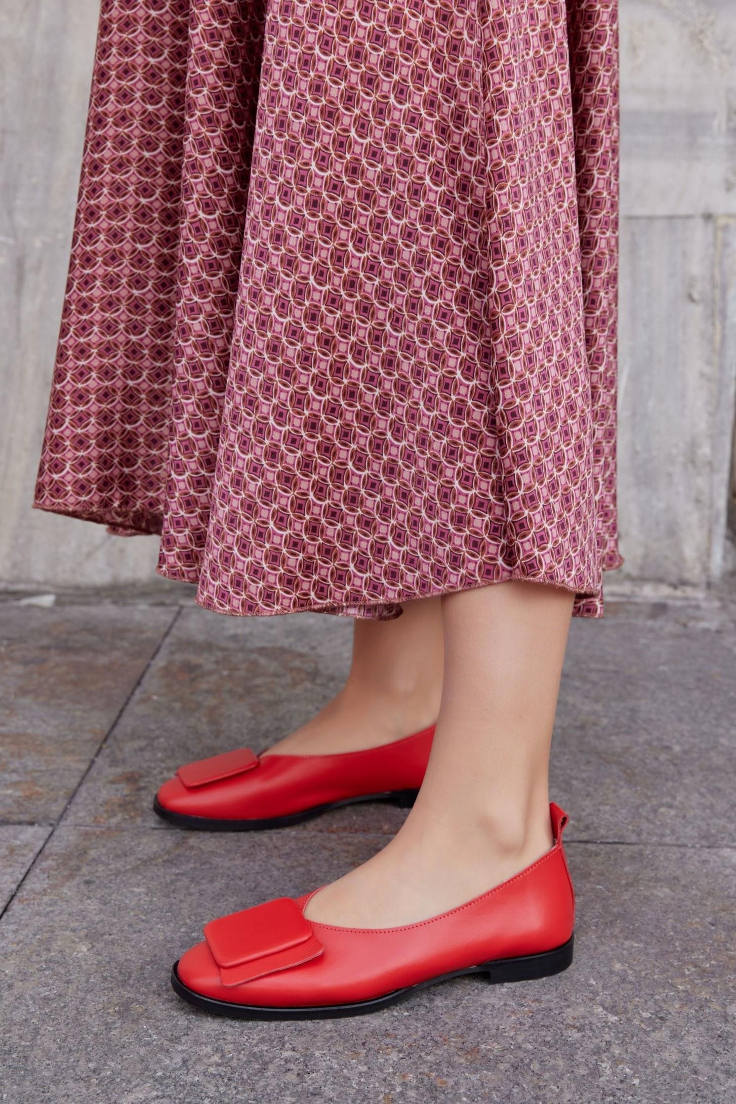 Rilinda Kırmızı Hakiki Deri Kadın Babet