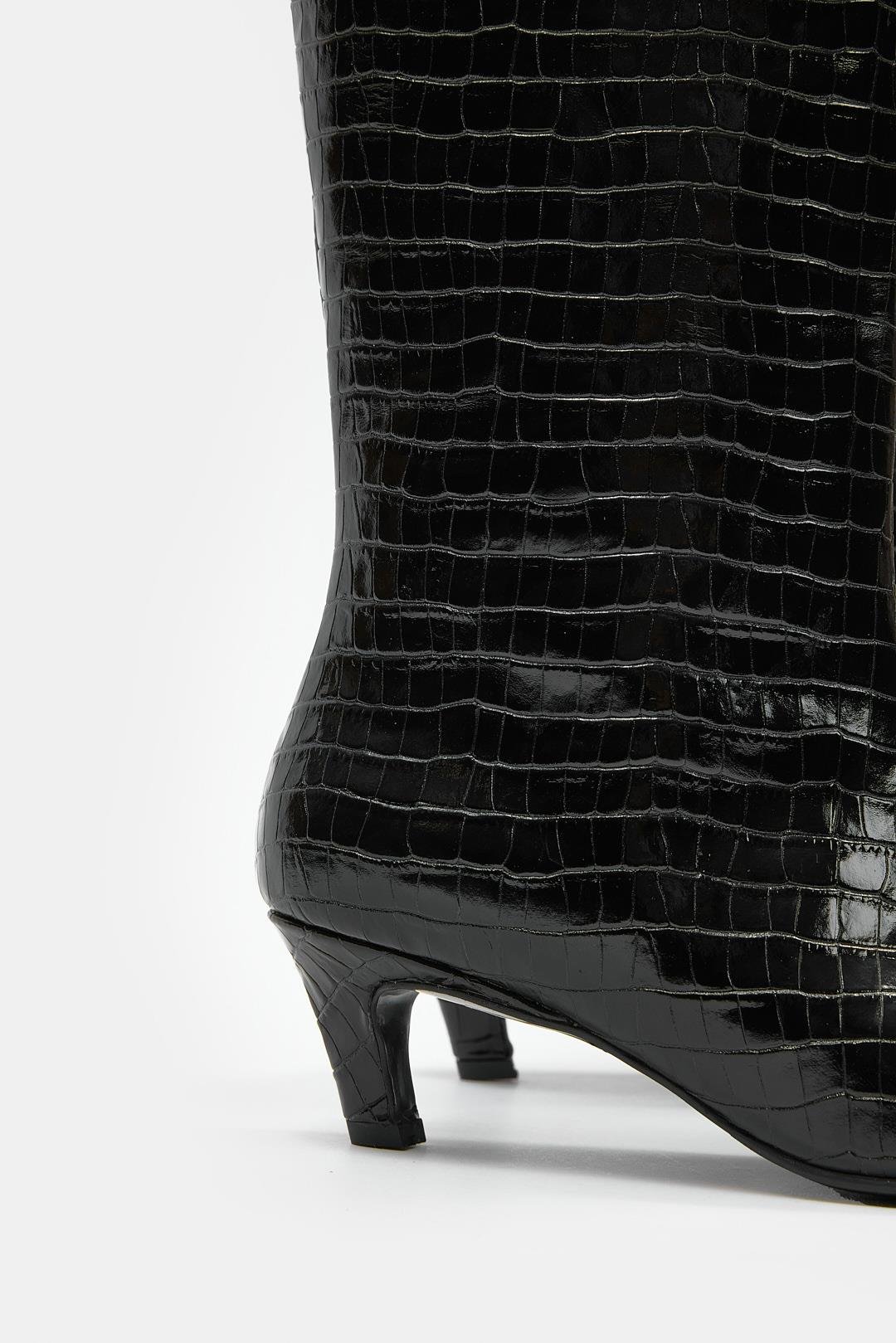 Rolene Siyah Kroko Hakiki Deri Kısa Topuklu Kadın Çizme