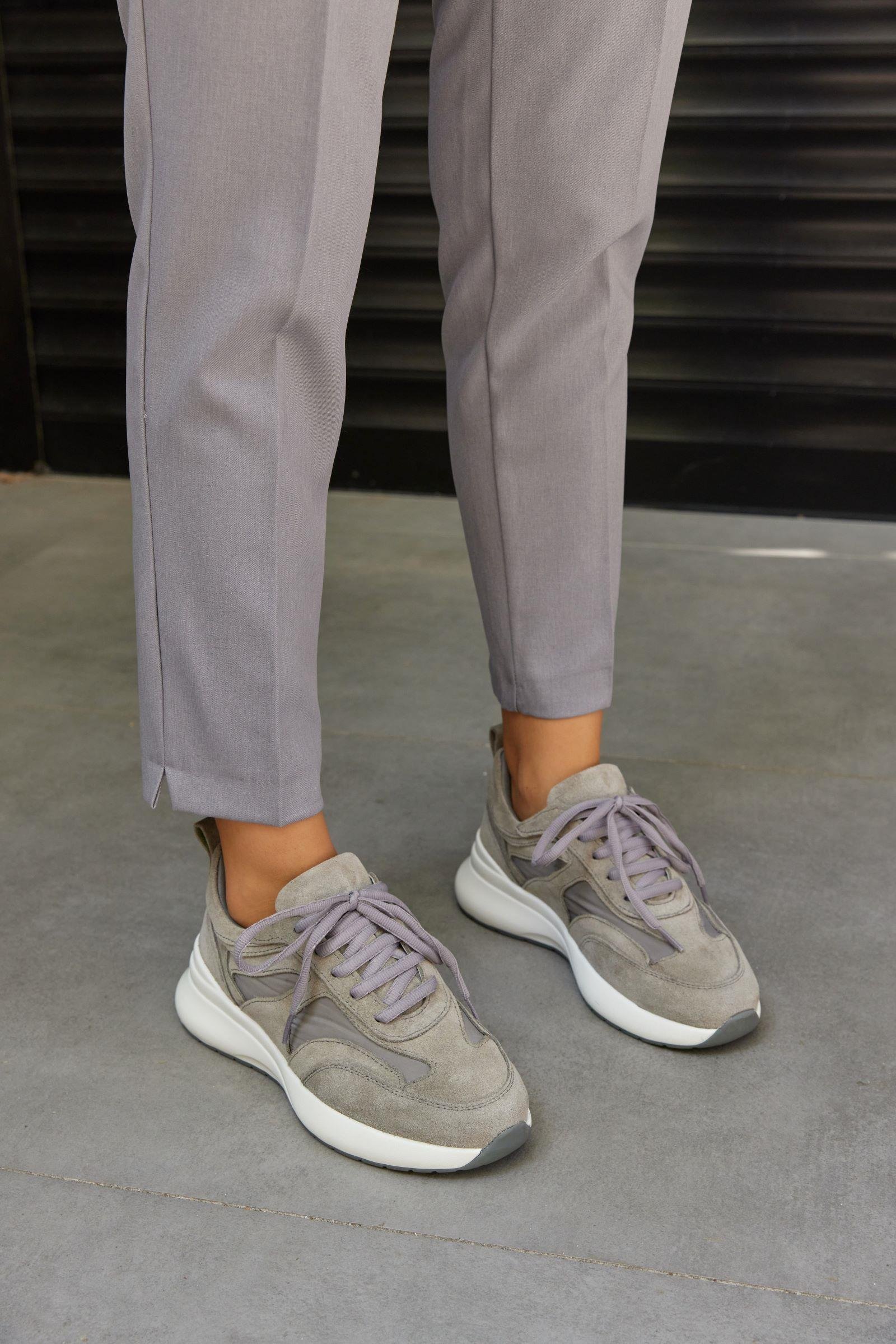 Roma Gri Süet Hakiki Deri Kadın Sneaker