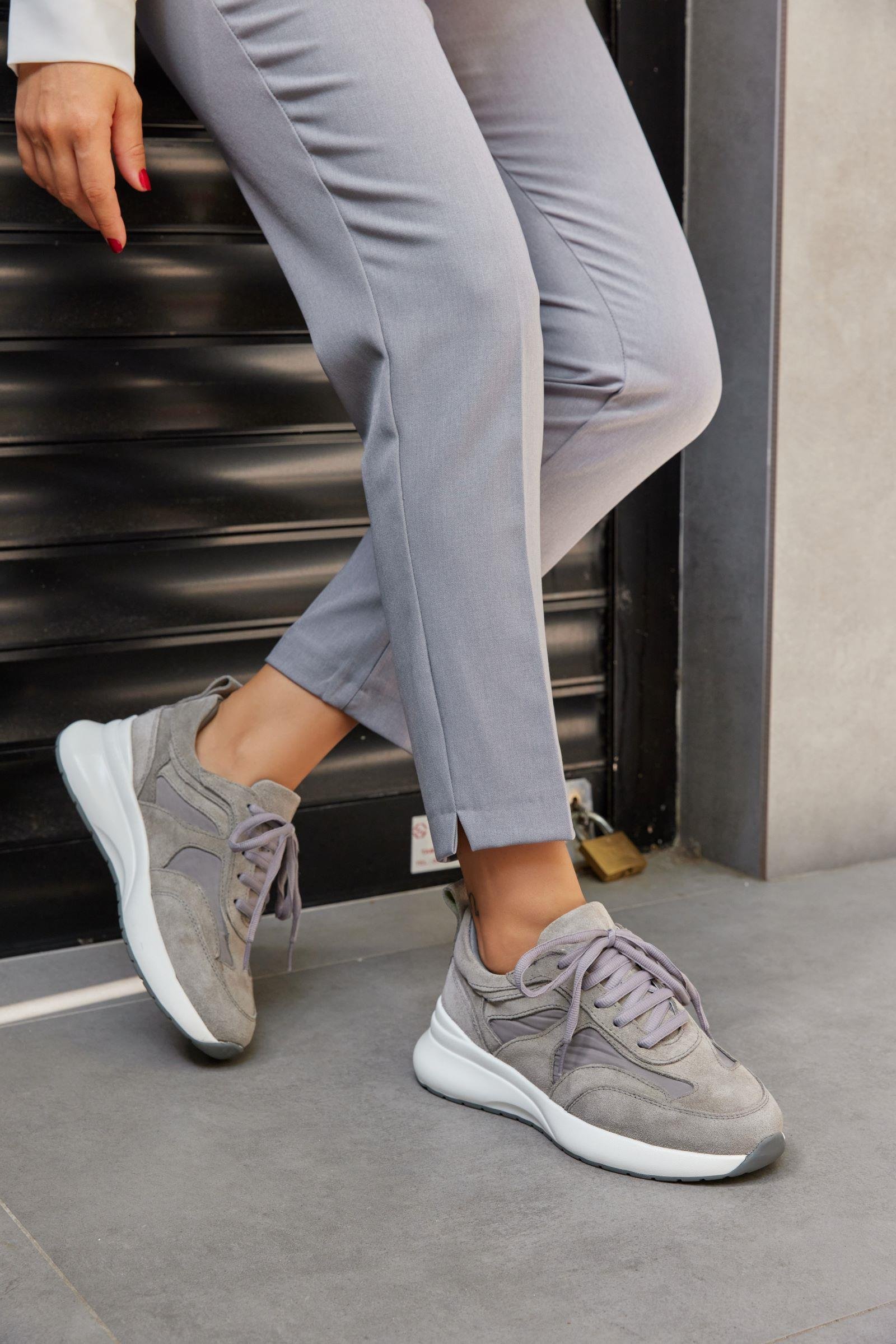 Roma Gri Süet Hakiki Deri Kadın Sneaker