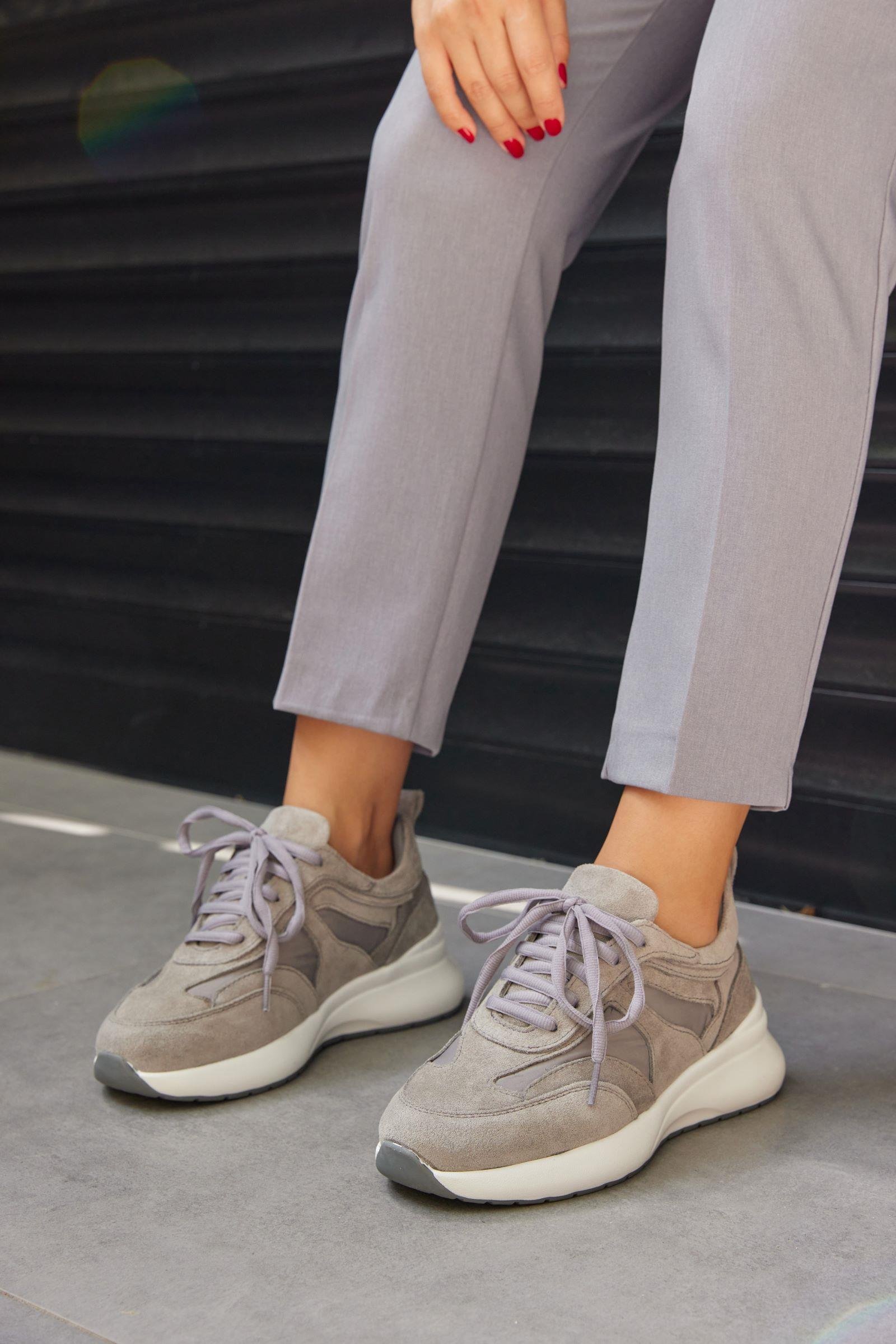 Roma Gri Süet Hakiki Deri Kadın Sneaker