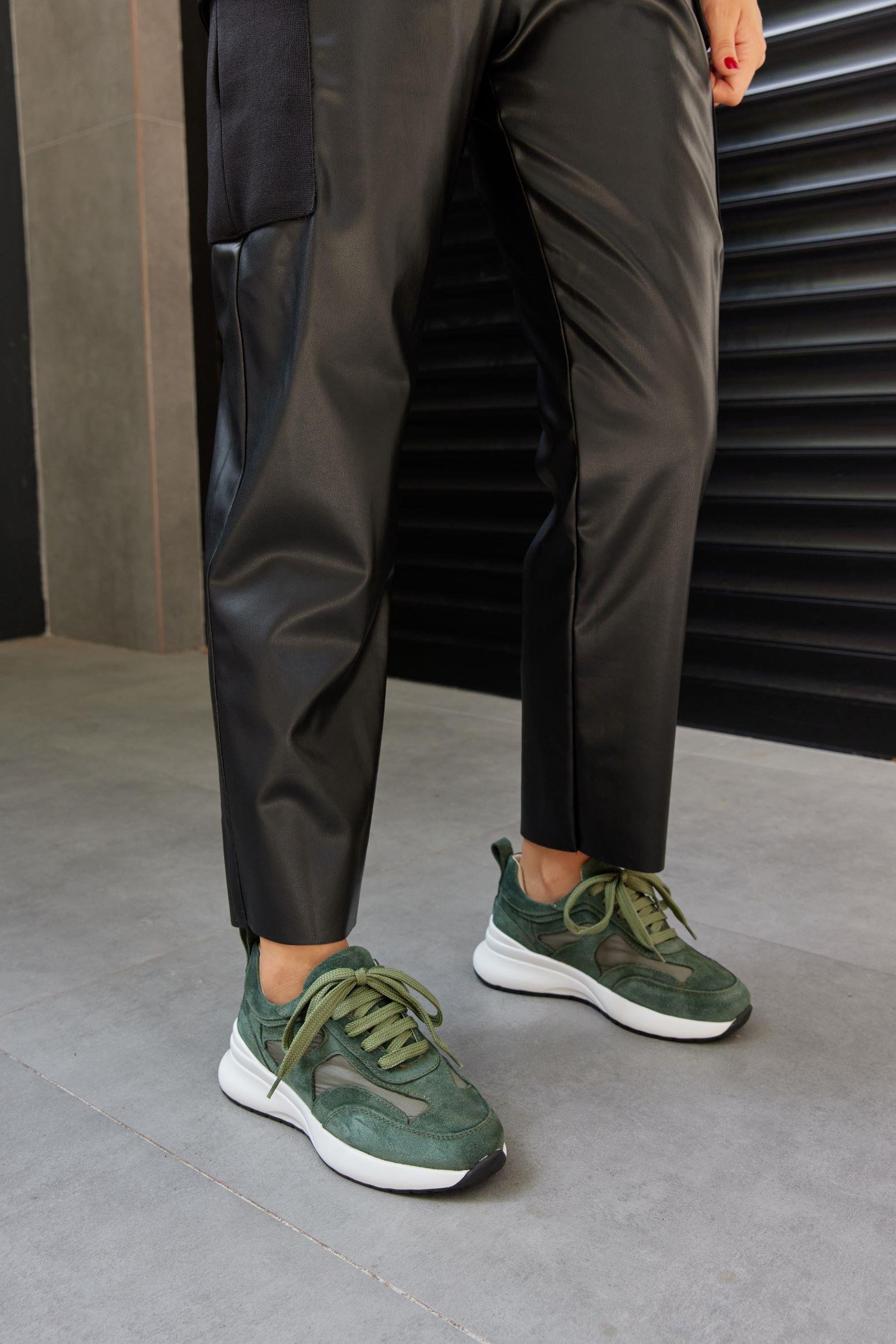 Roma Haki Süet Hakiki Deri Kadın Sneaker