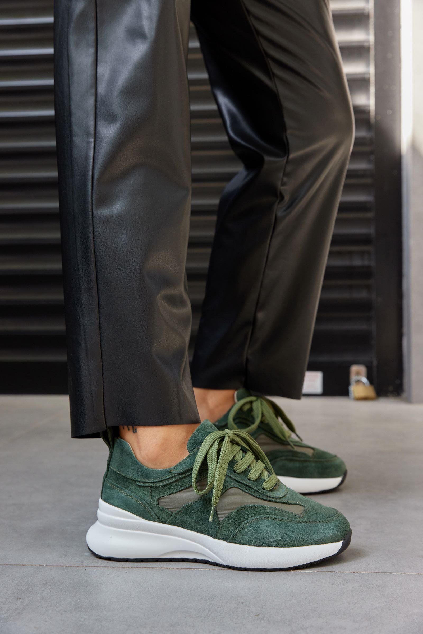 Roma Haki Süet Hakiki Deri Kadın Sneaker