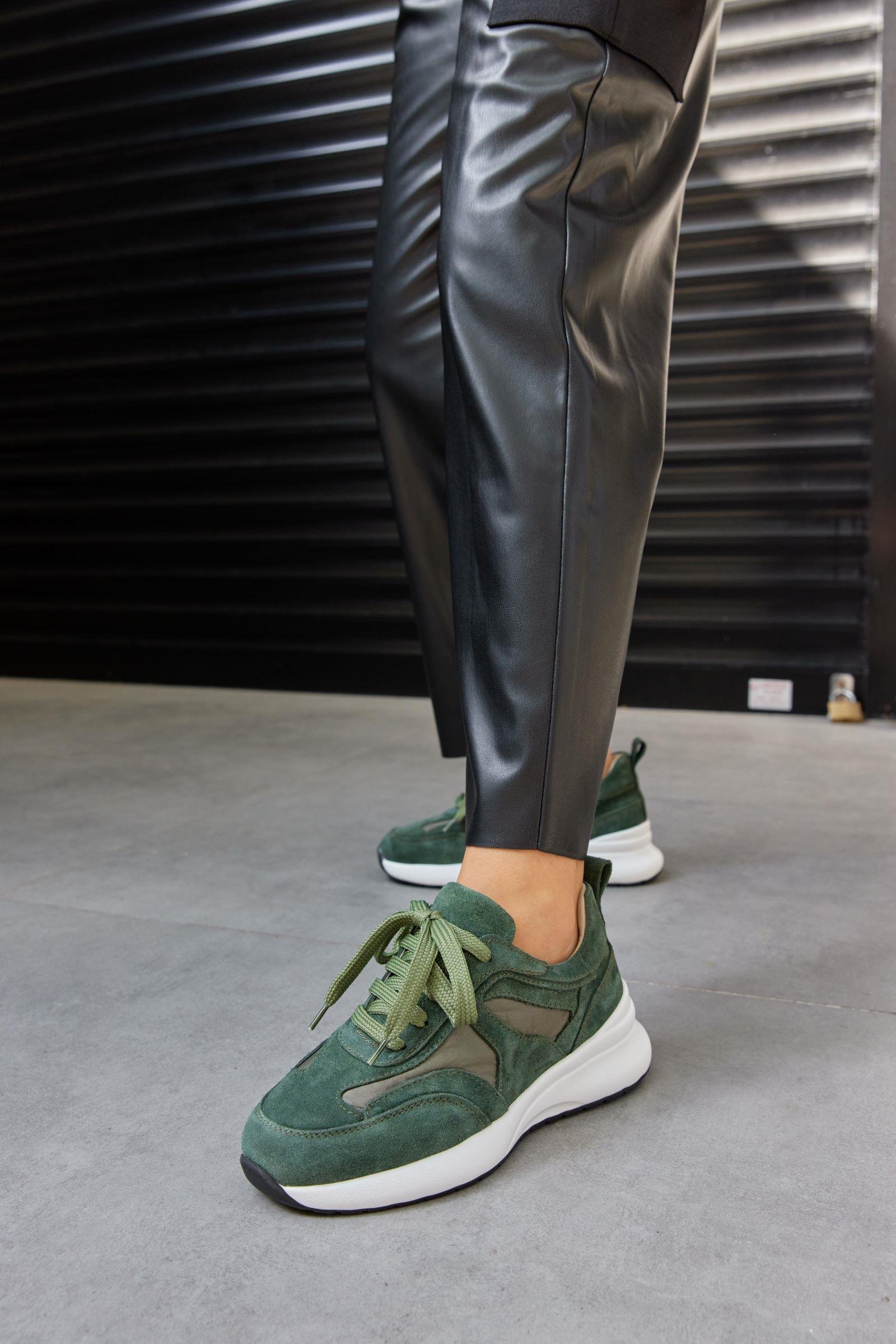 Roma Haki Süet Hakiki Deri Kadın Sneaker