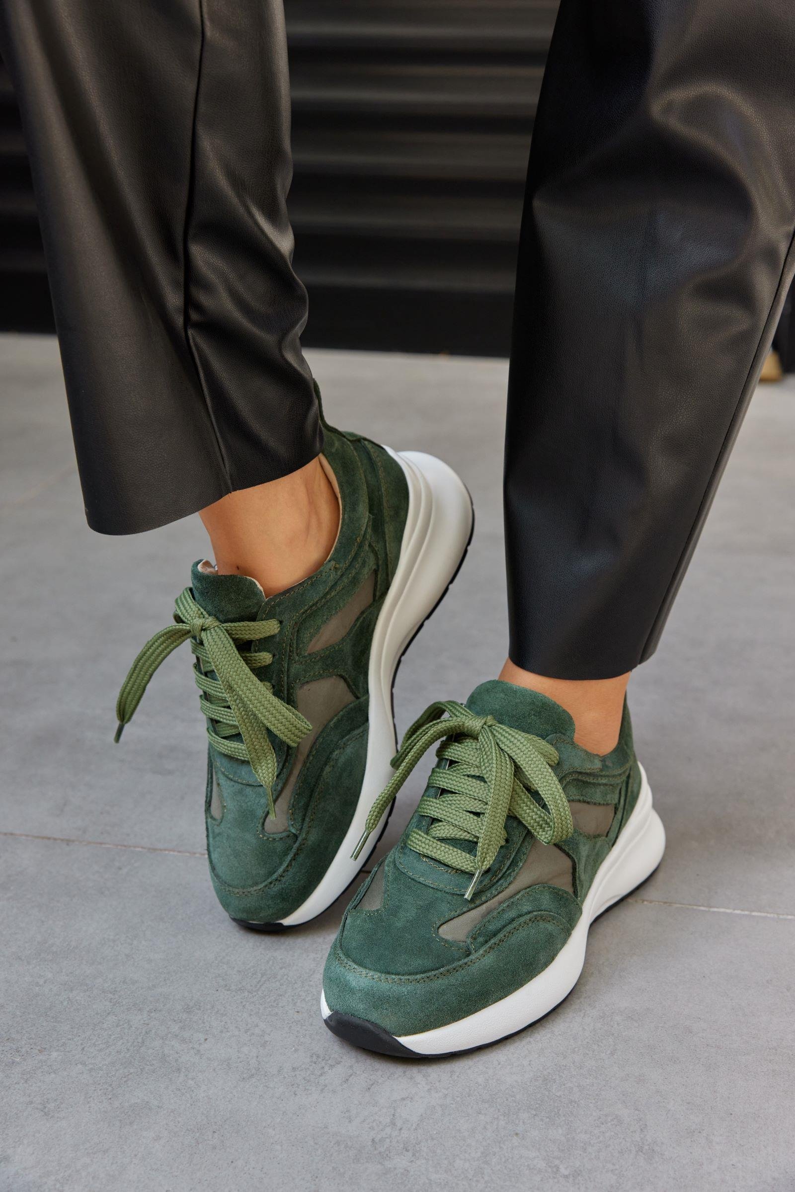 Roma Haki Süet Hakiki Deri Kadın Sneaker