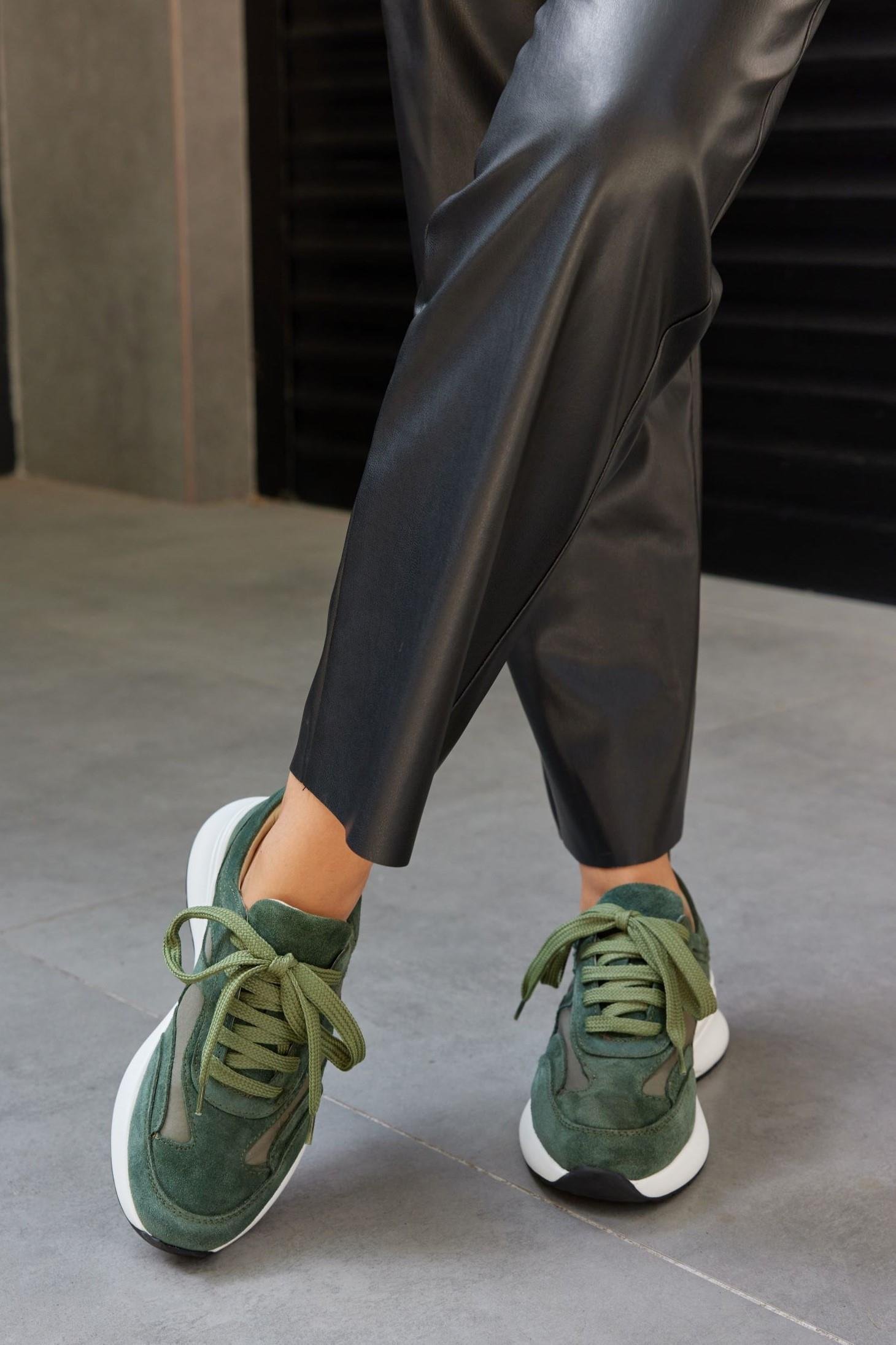 Roma Haki Süet Hakiki Deri Kadın Sneaker