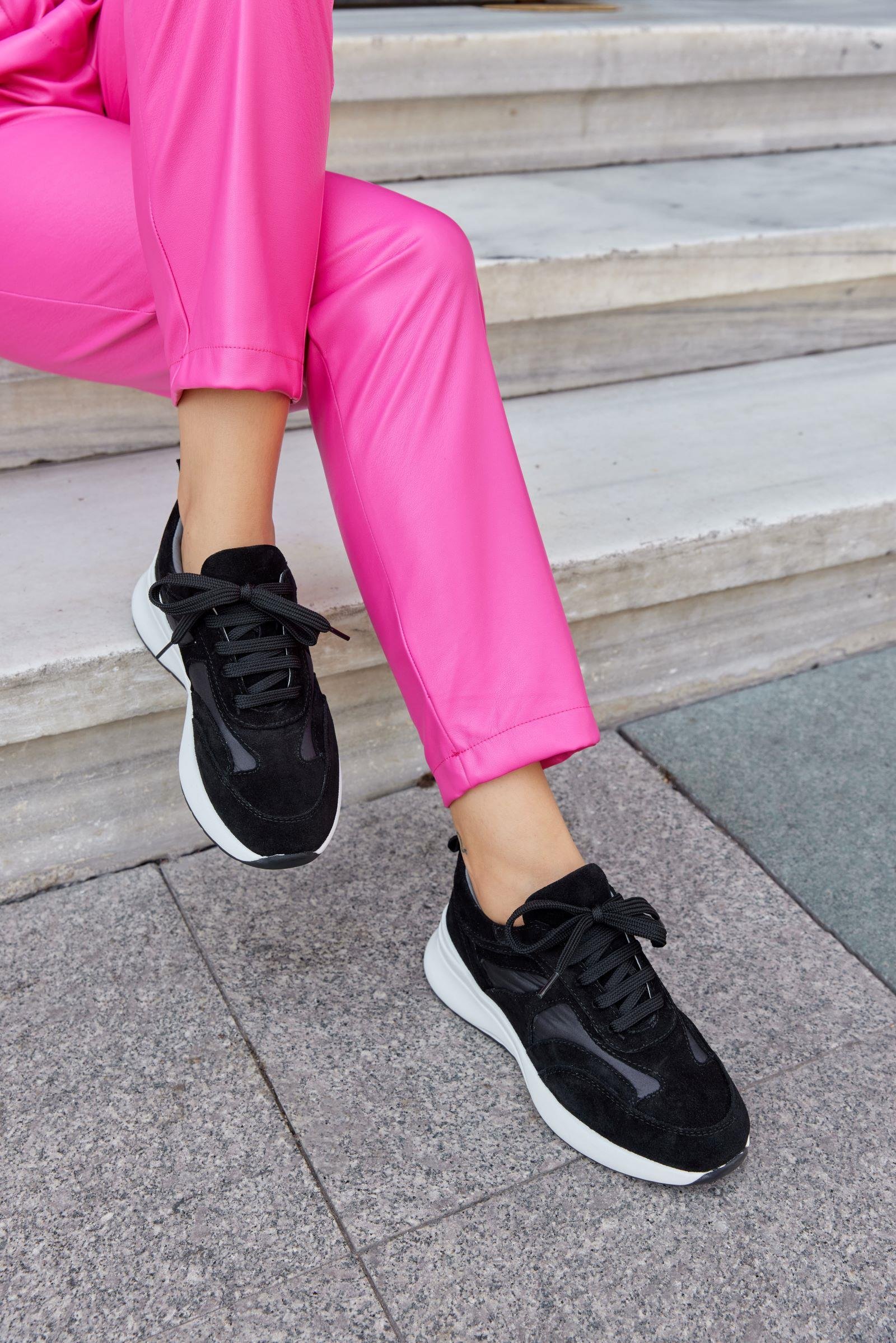 Roma Siyah Süet Hakiki Deri Kadın Sneaker