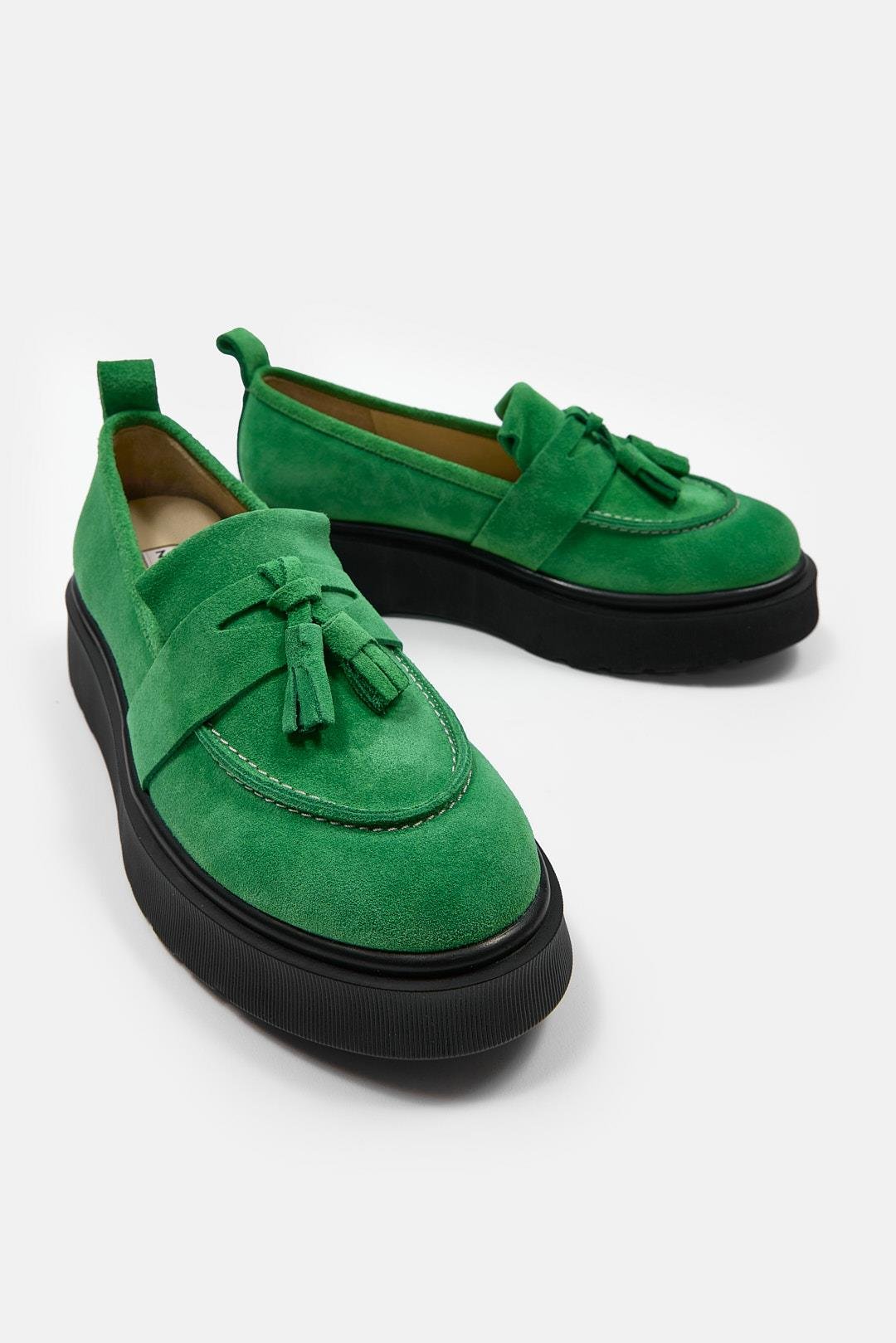Romina Green Suede Thick Soled Women's Loafers