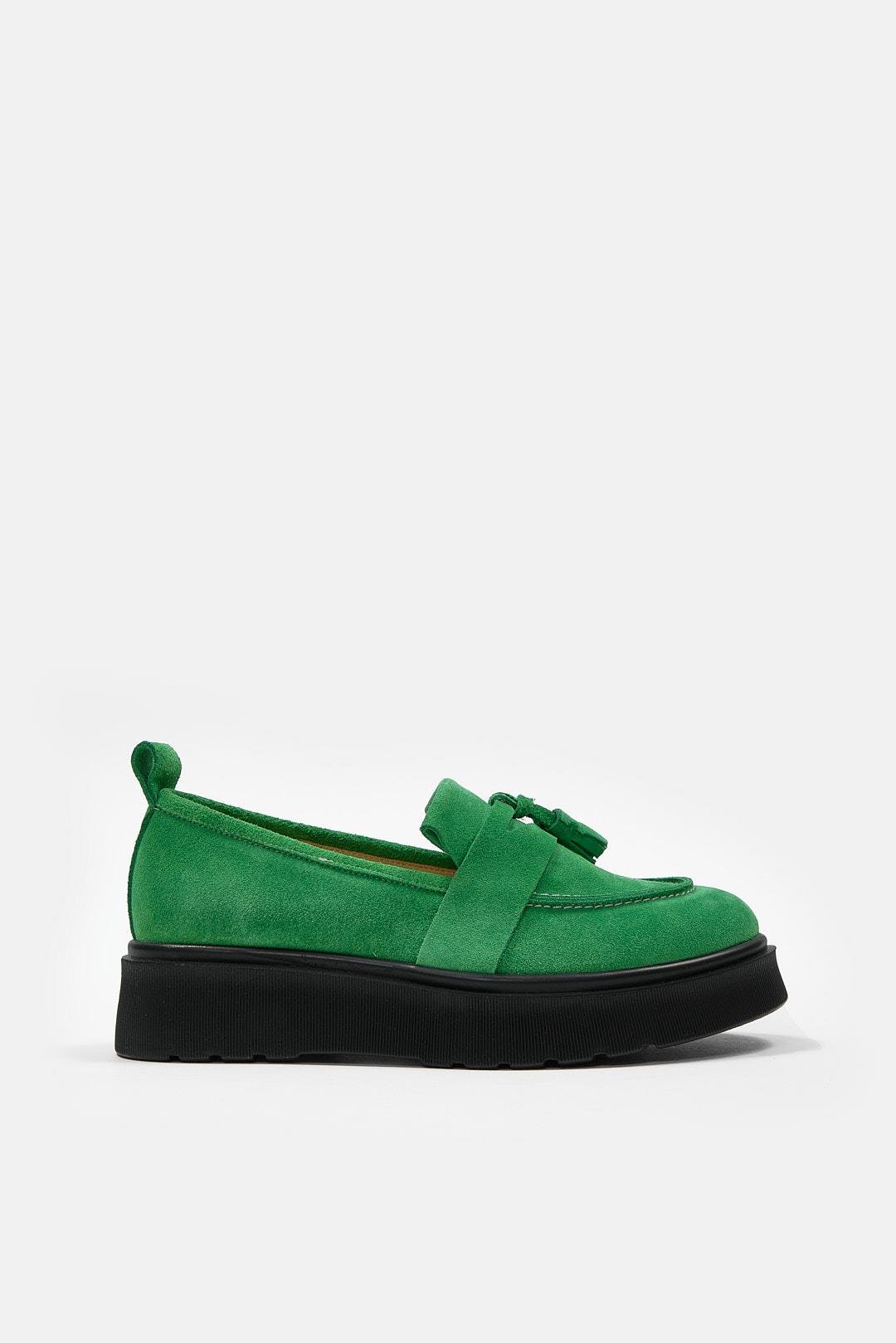 Romina Green Suede Thick Soled Women's Loafers