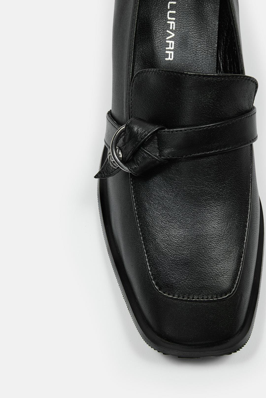 Rosita Siyah Hakiki Deri Kısa Topuklu Kadın Ayakkabı