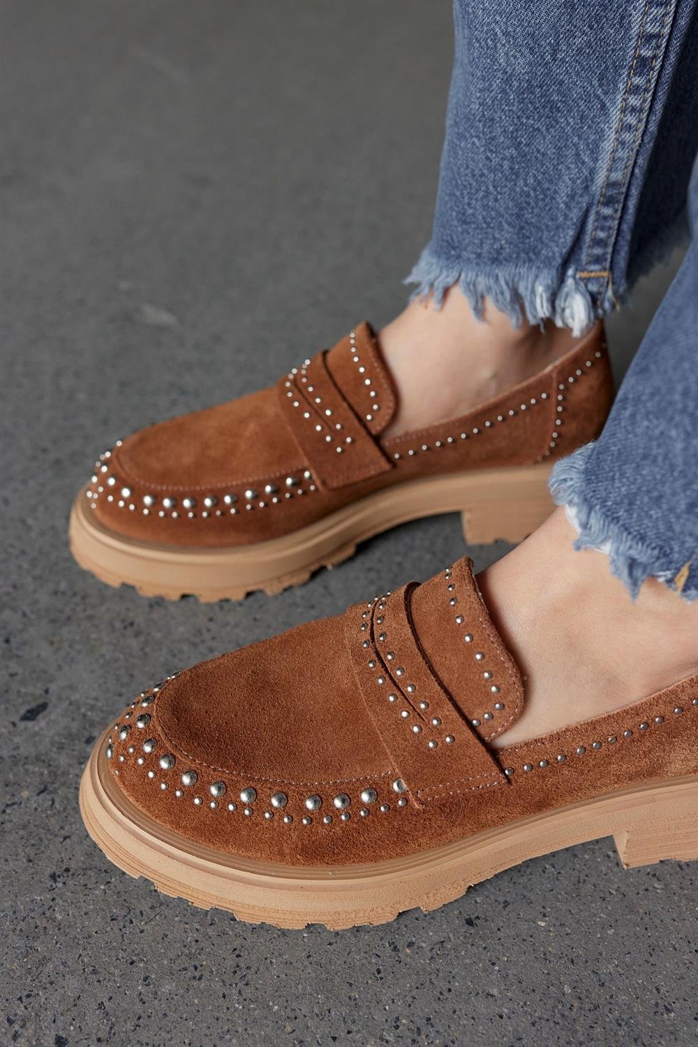 Rosy Taba Hakiki Süet Troklu Kadın Loafer