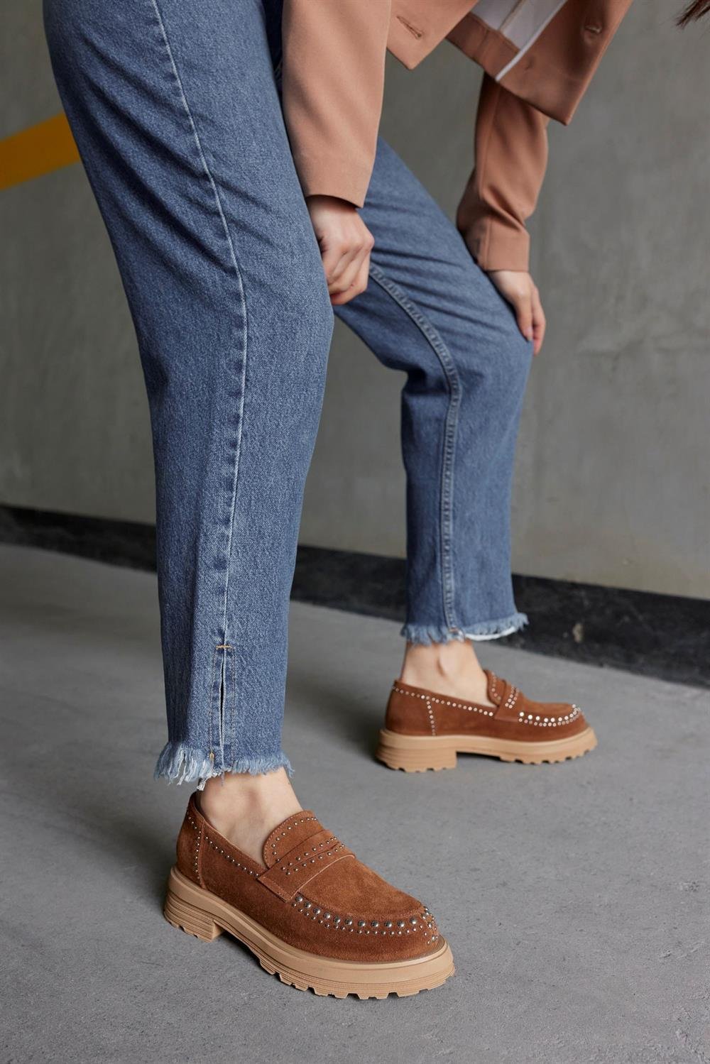 Rosy Taba Hakiki Süet Troklu Kadın Loafer