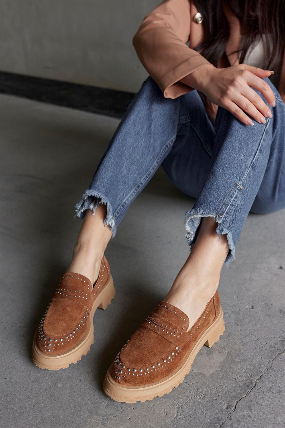 Rosy Taba Hakiki Süet Troklu Kadın Loafer