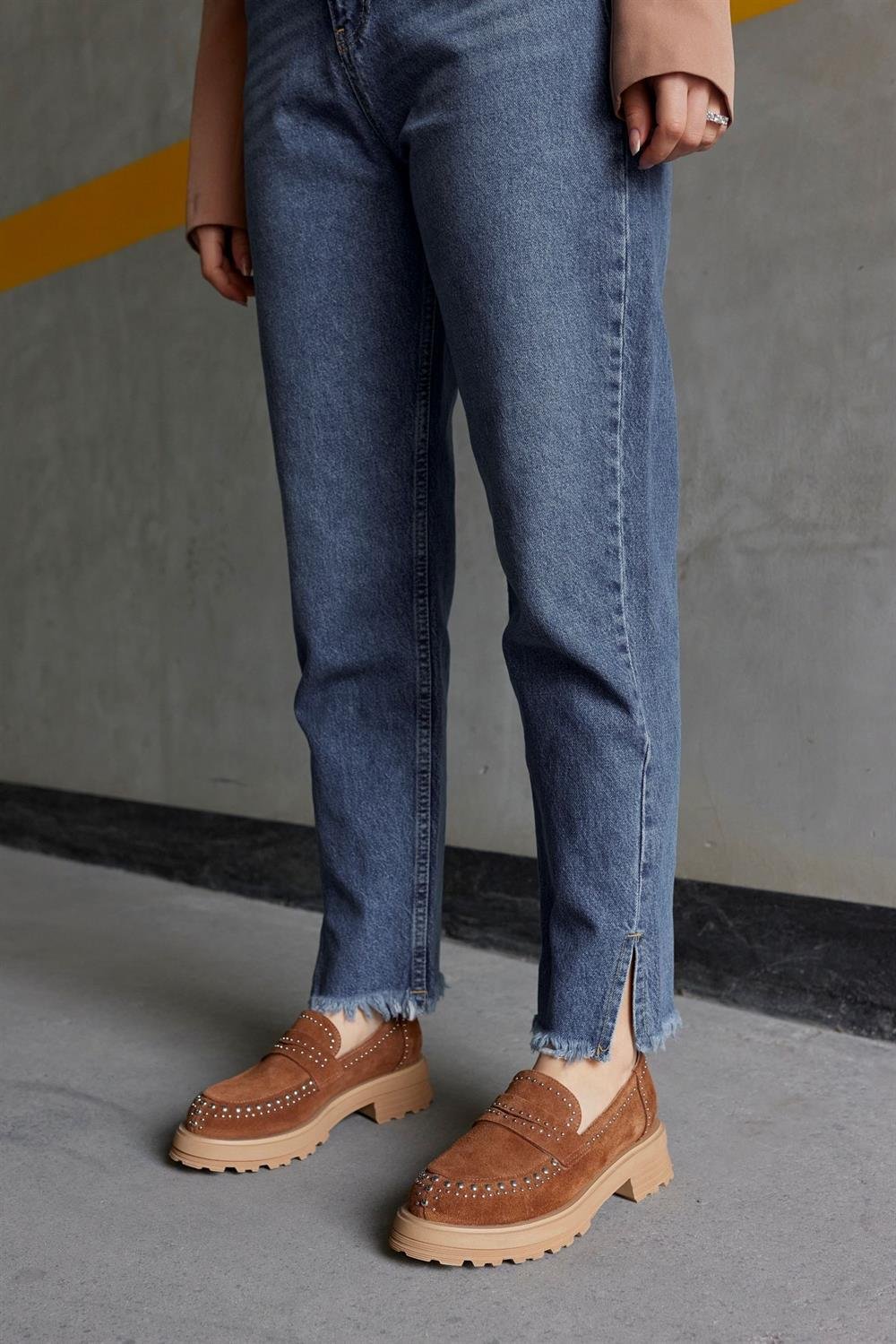 Rosy Taba Hakiki Süet Troklu Kadın Loafer