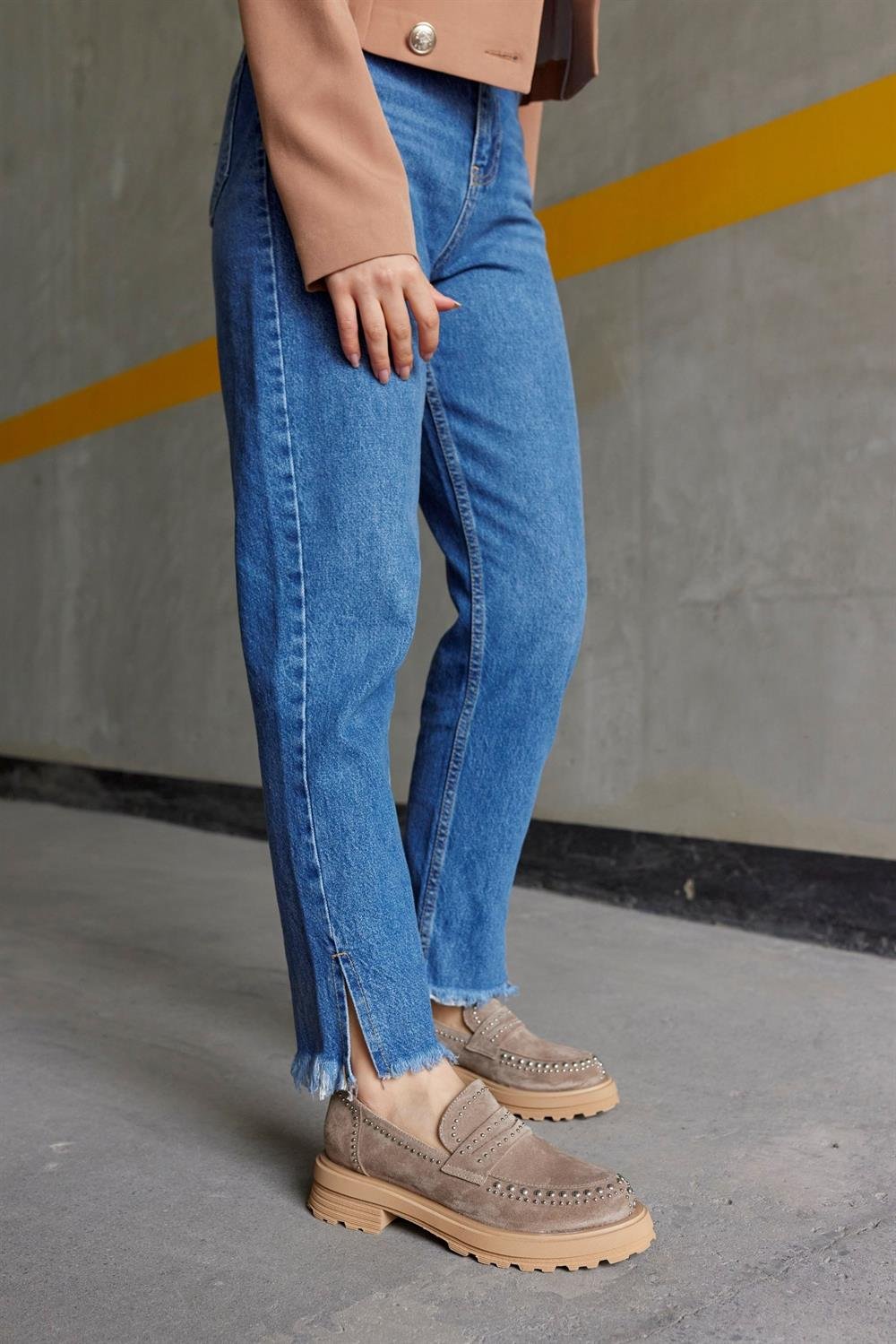 Rosy Vizon Hakiki Süet Troklu Kadın Loafer