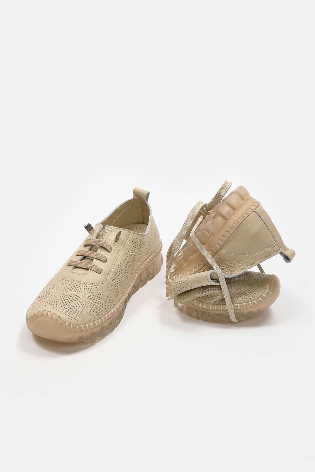 Russa Bej Hakiki Deri Kadın Sneaker