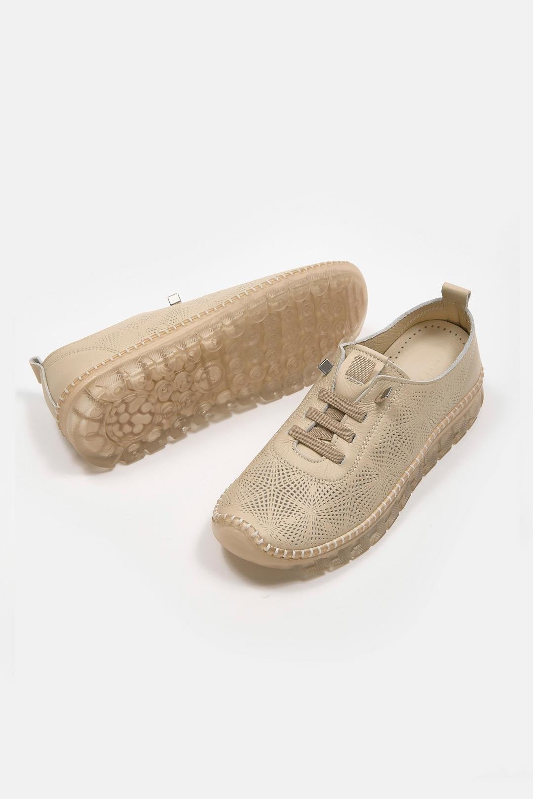 Russa Bej Hakiki Deri Kadın Sneaker