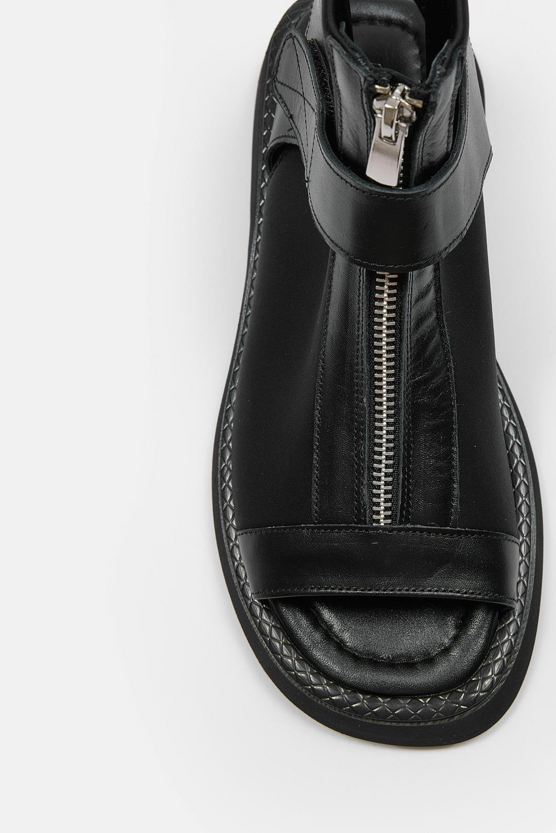 Sam Siyah Hakiki Deri Kadın Sandalet