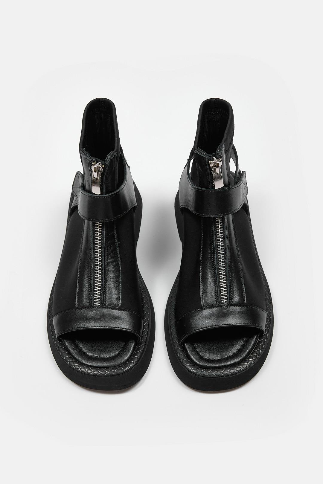 Sam Siyah Hakiki Deri Kadın Sandalet