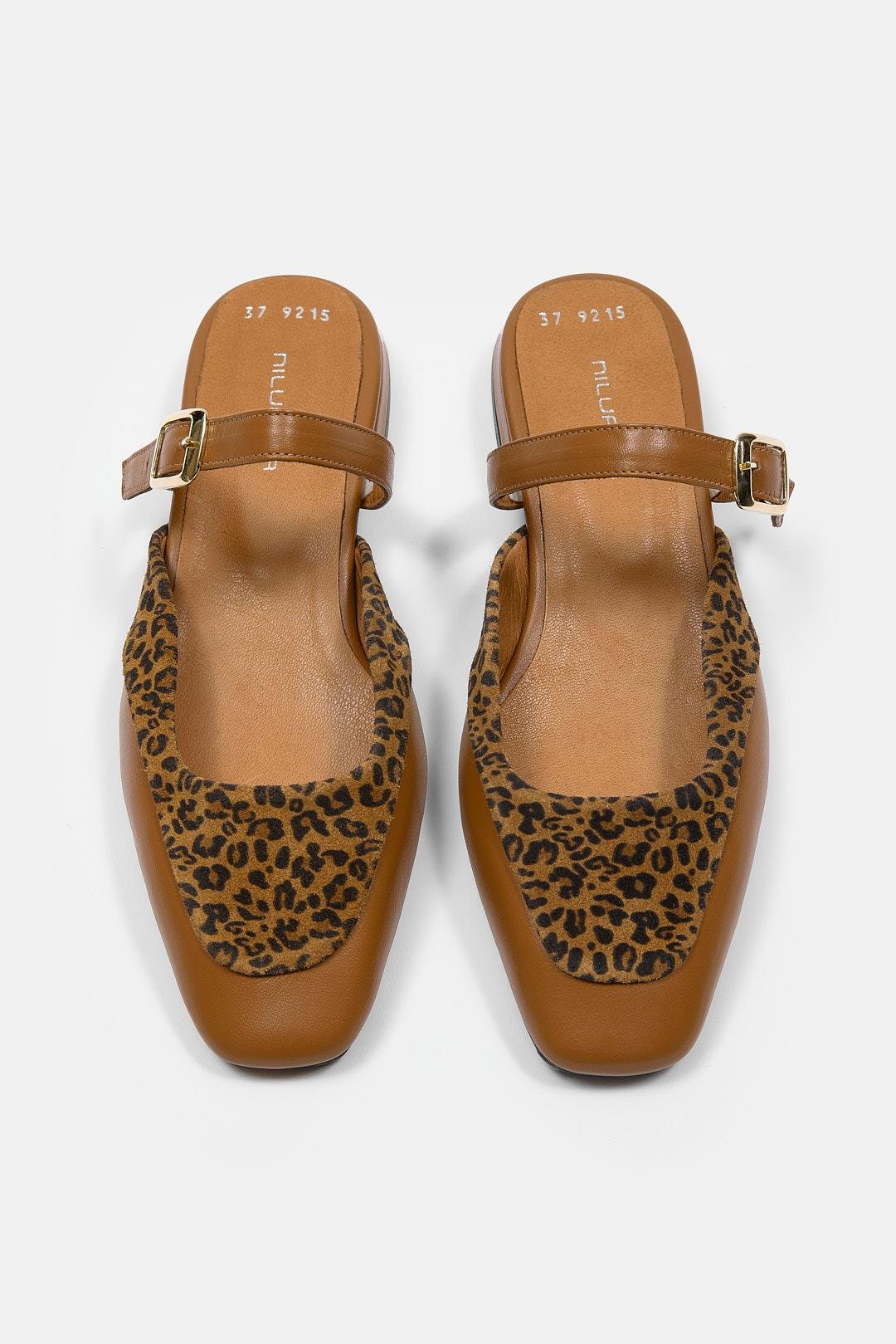 Samu Taba Hakiki Deri Leopar Desenli Kadın Terlik