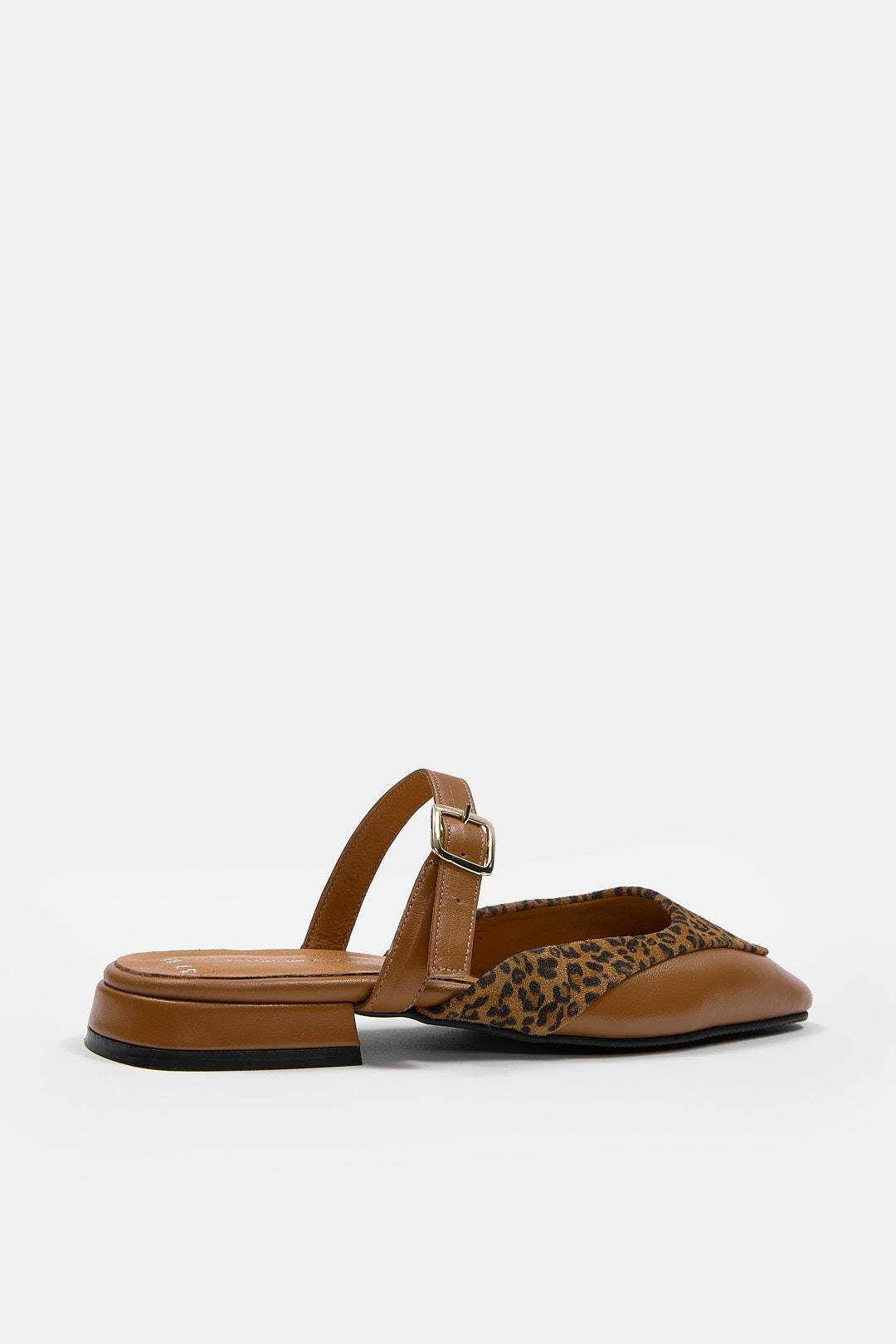 Samu Taba Hakiki Deri Leopar Desenli Kadın Terlik
