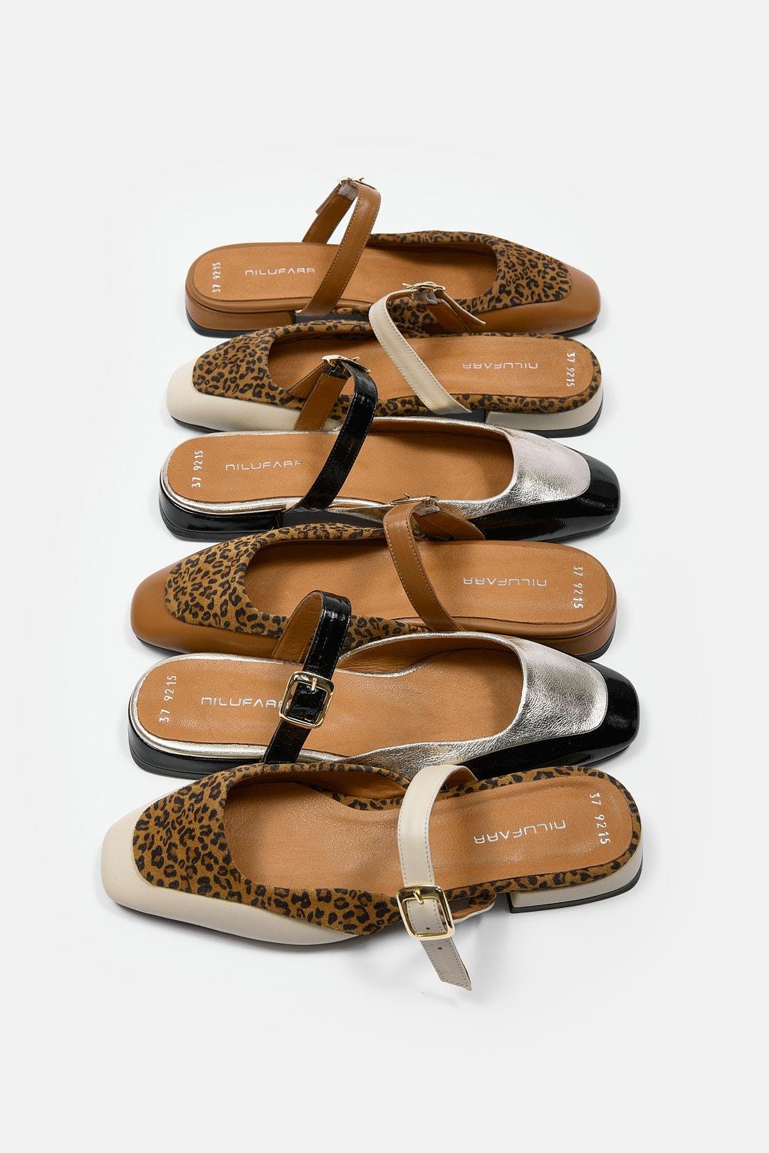 Samu Taba Hakiki Deri Leopar Desenli Kadın Terlik