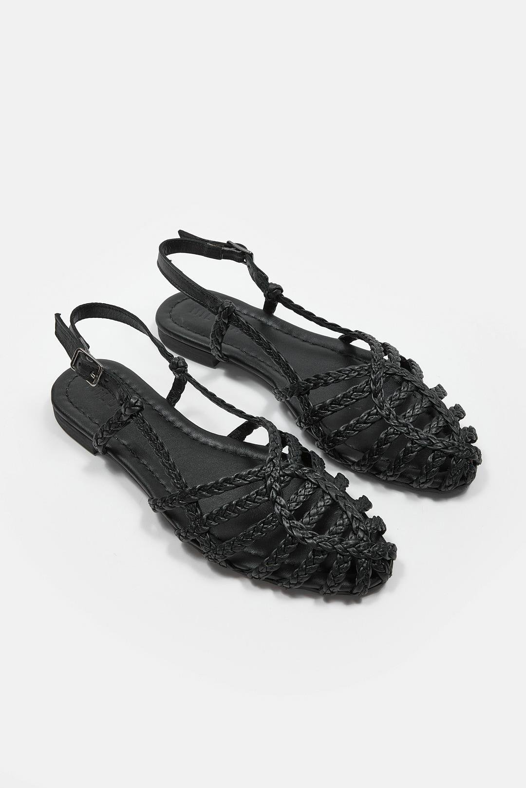 Sandra Siyah Hakiki Deri Kadın Sandalet