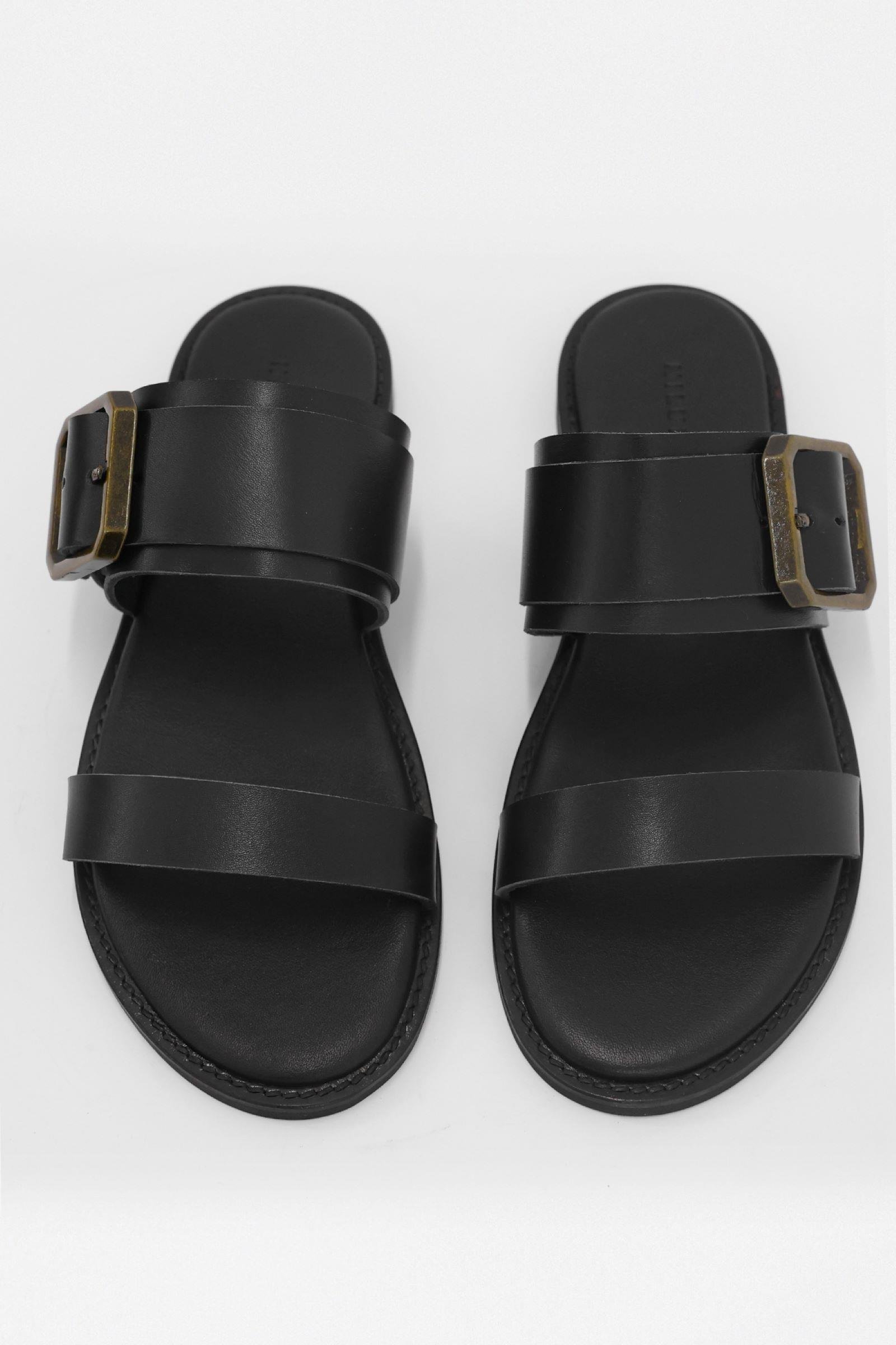 Santa Siyah Hakiki Deri Kadın Terlik