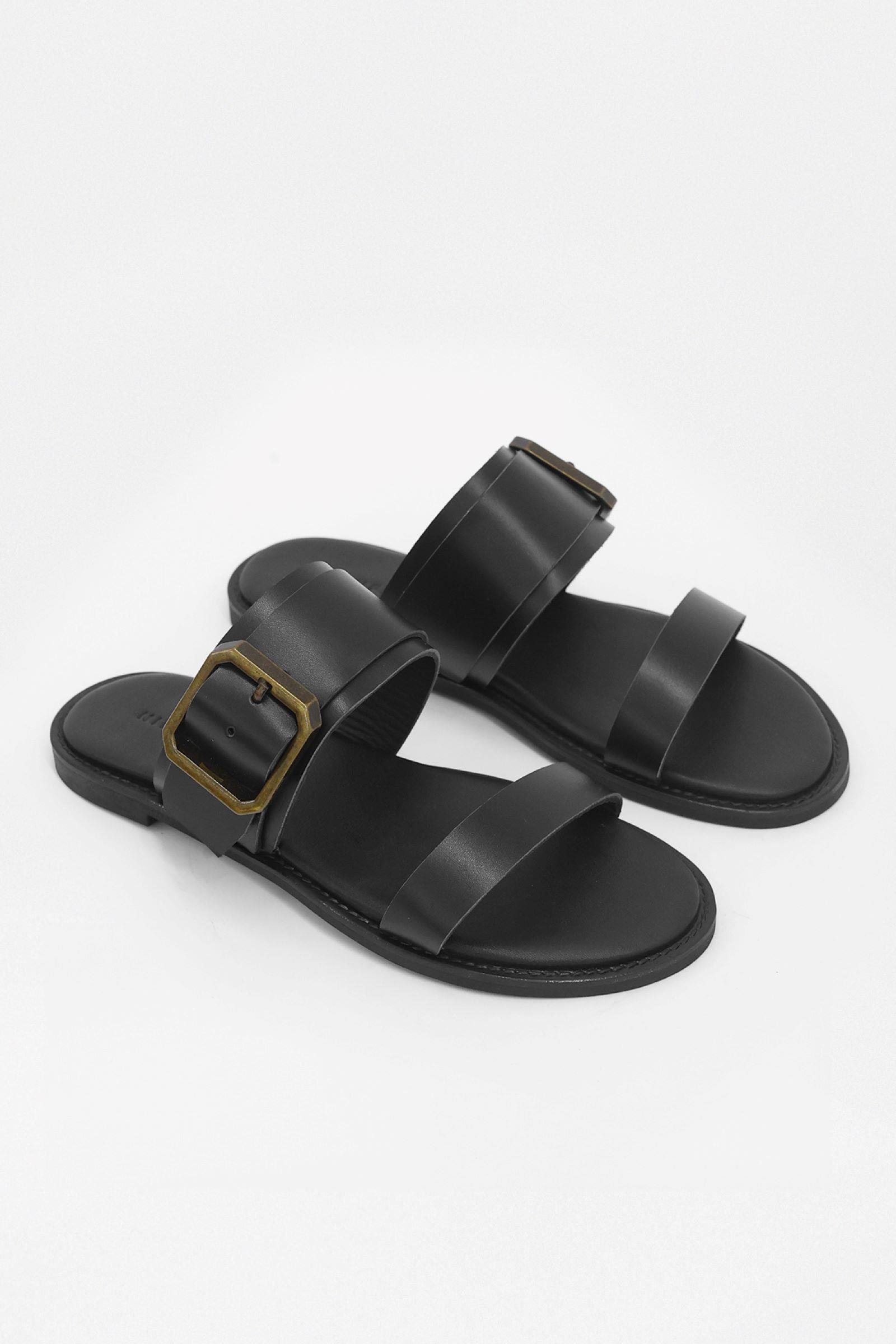 Santa Siyah Hakiki Deri Kadın Terlik