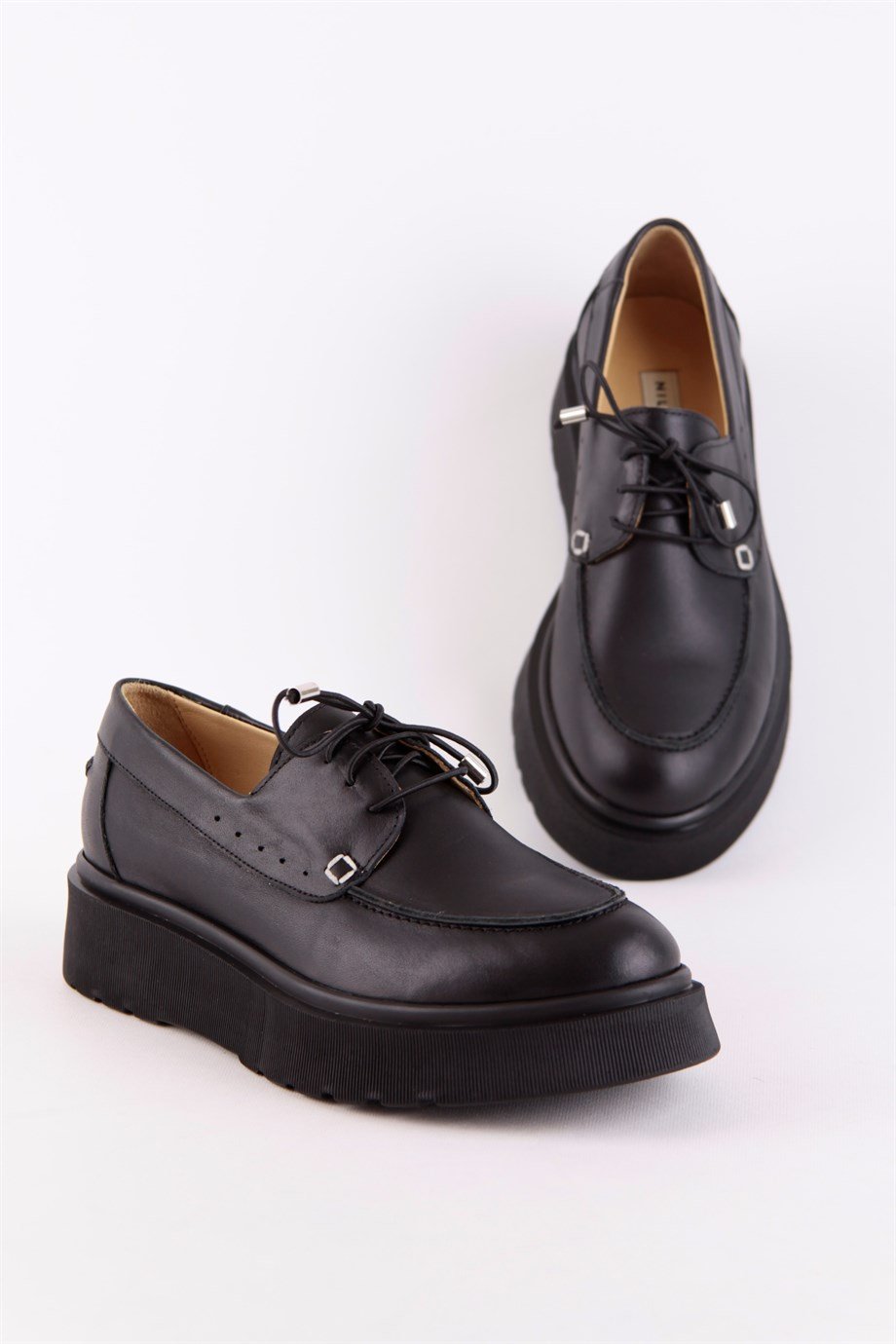 Serena Siyah Kalın Tabanlı Hakiki Deri Kadın Loafer