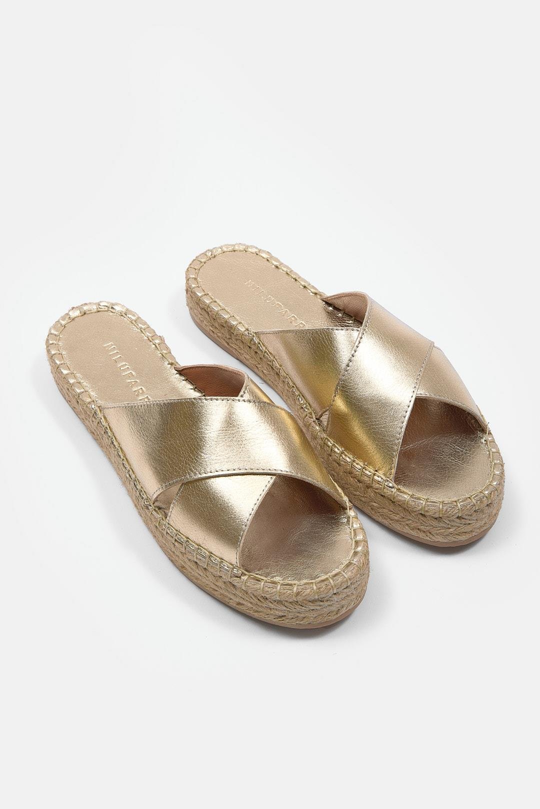 Shell Altın Hakiki Deri Kadın Espadril Terlik