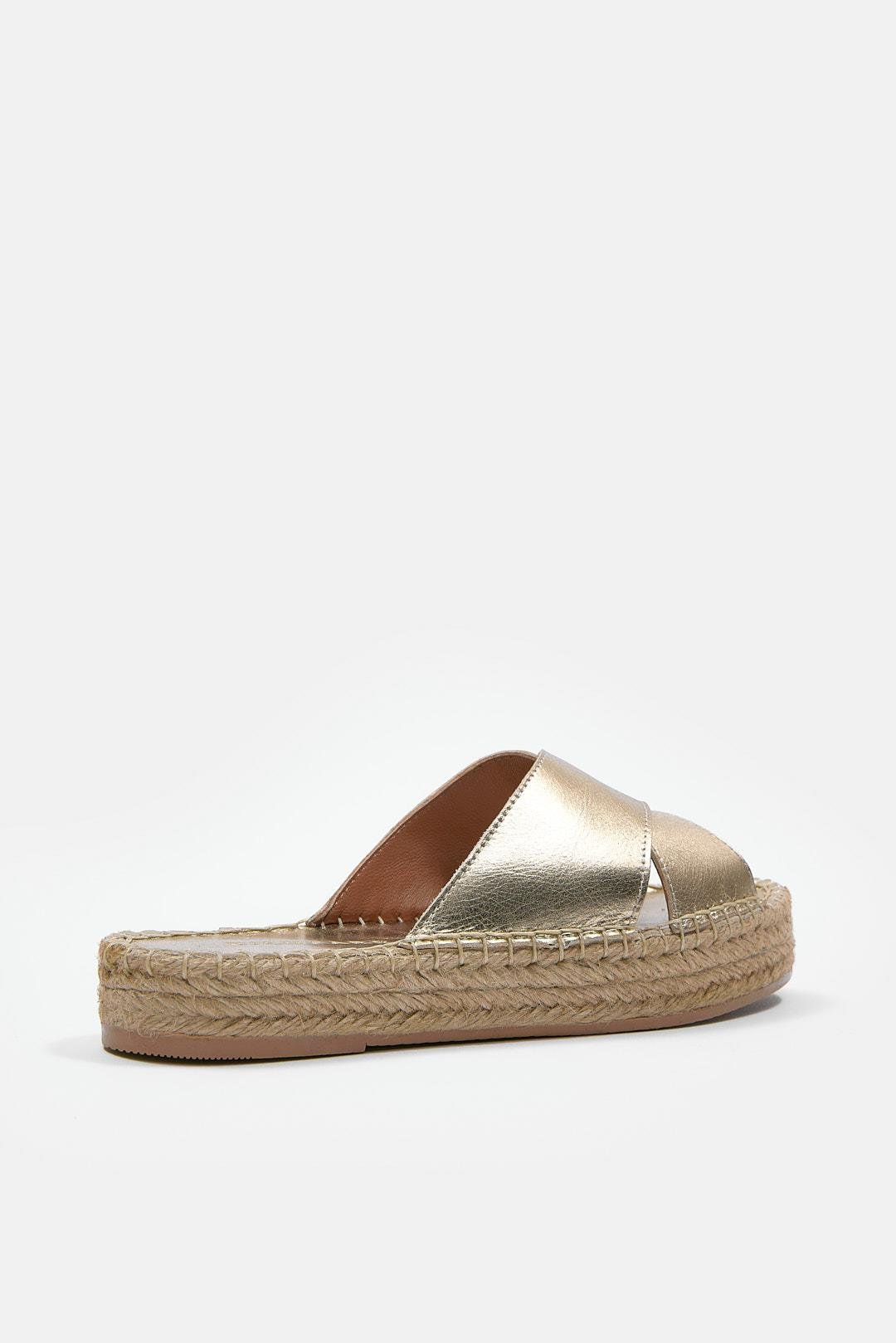 Shell Altın Hakiki Deri Kadın Espadril Terlik