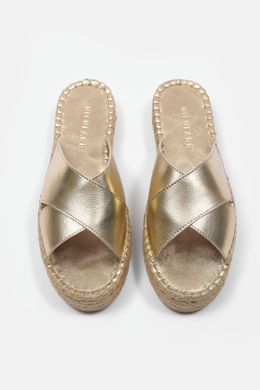 Shell Altın Hakiki Deri Kadın Espadril Terlik