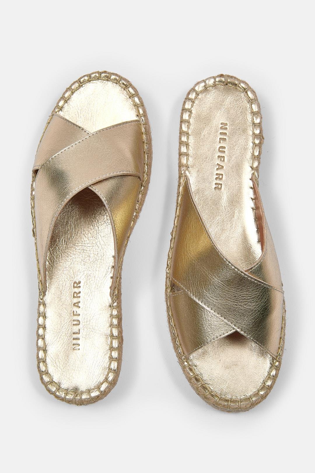 Shell Altın Hakiki Deri Kadın Espadril Terlik