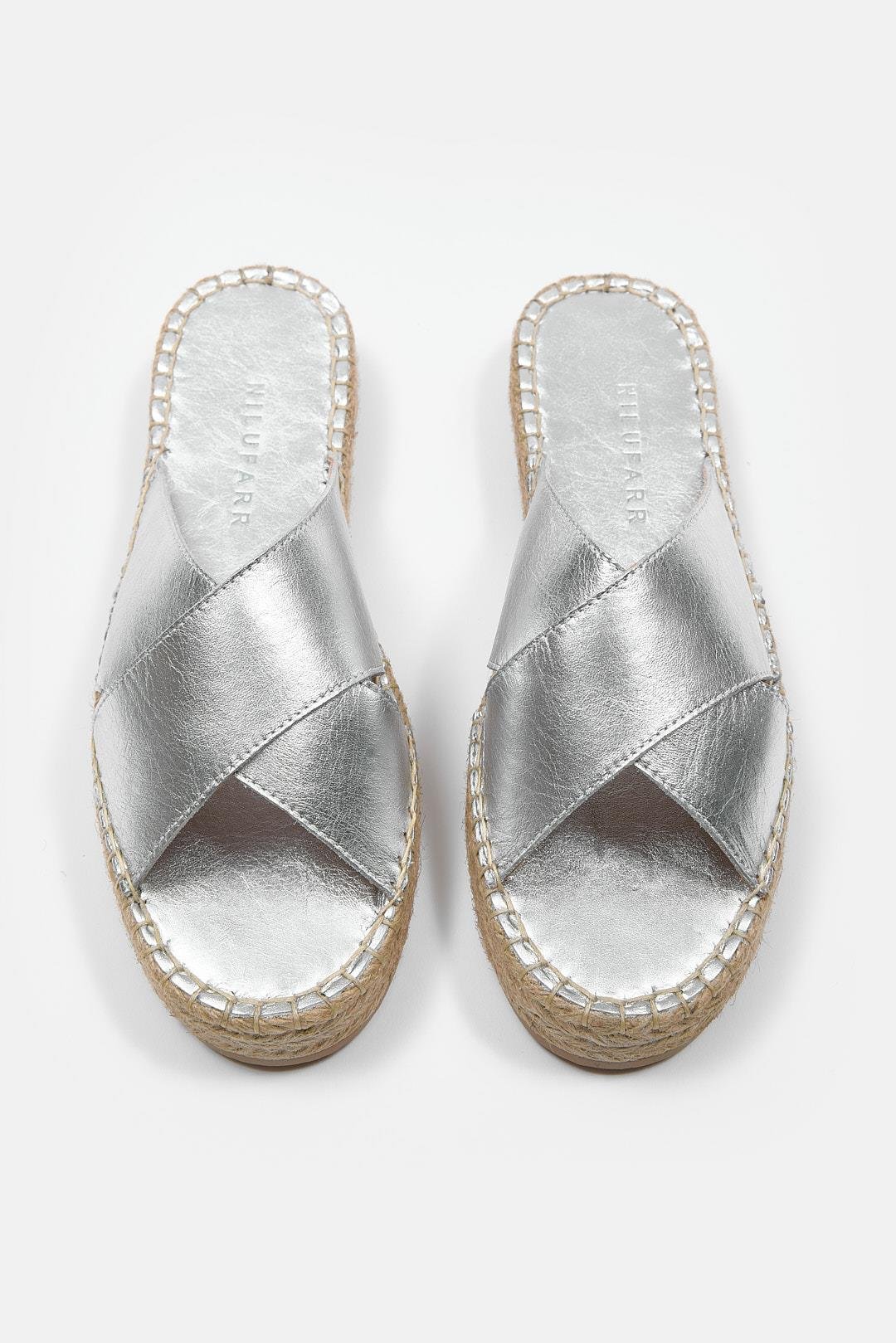 Shell Gümüş Hakiki Deri Kadın Espadril Terlik