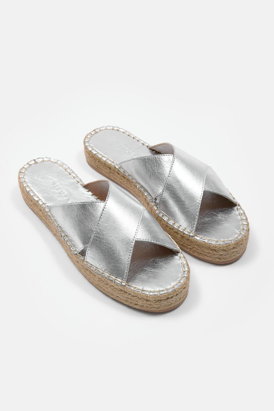 Shell Gümüş Hakiki Deri Kadın Espadril Terlik