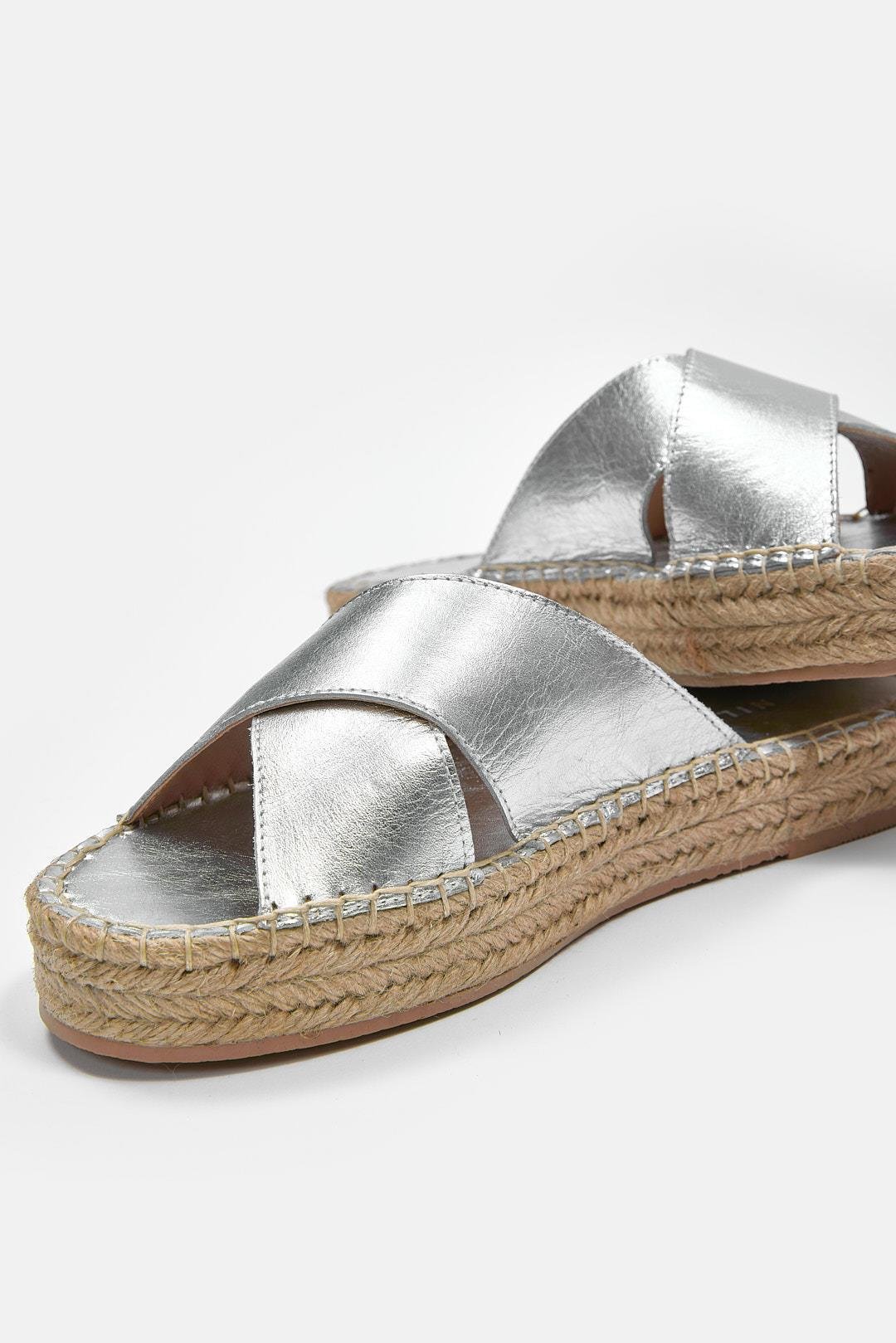 Shell Gümüş Hakiki Deri Kadın Espadril Terlik